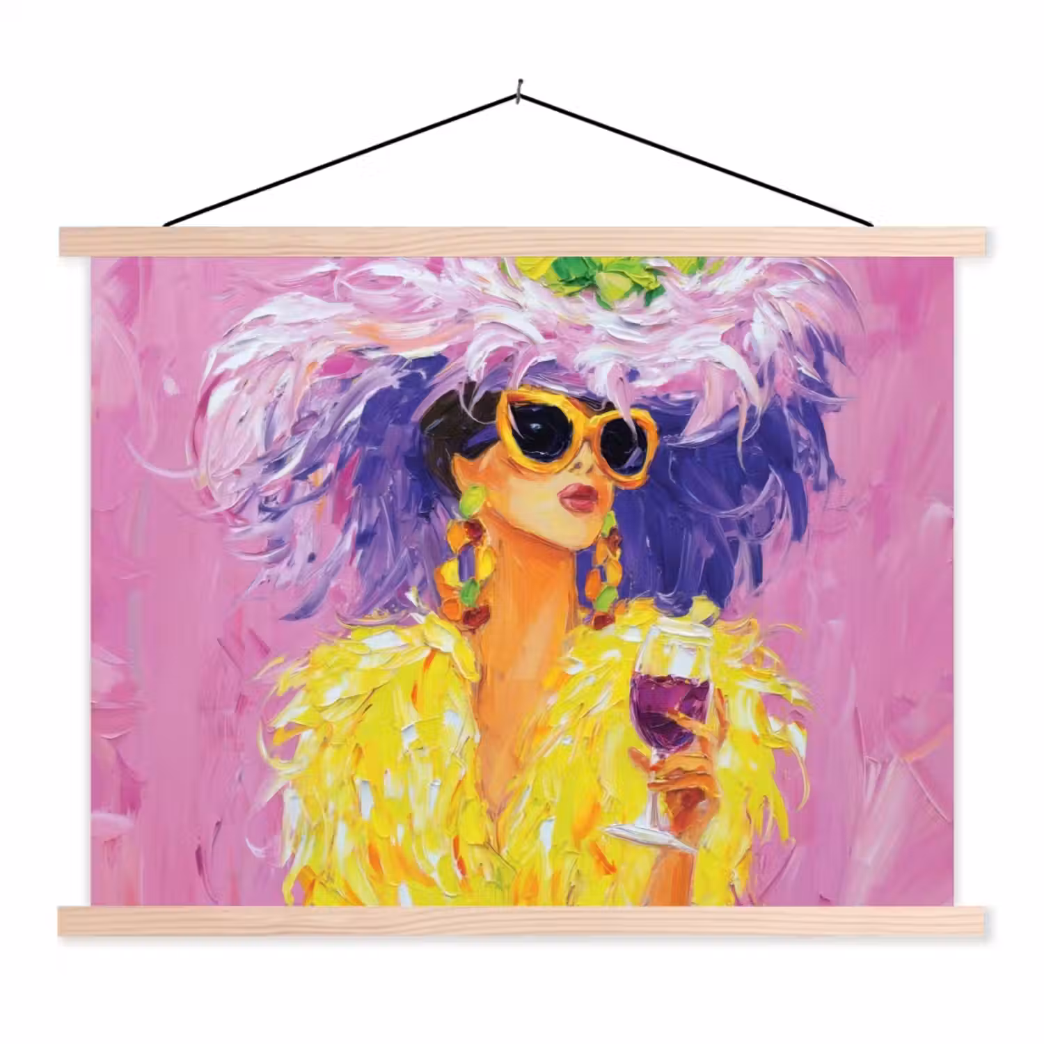 Zonnebril - Vrouw - Jas - Veren textielposter latten blank klein -3d