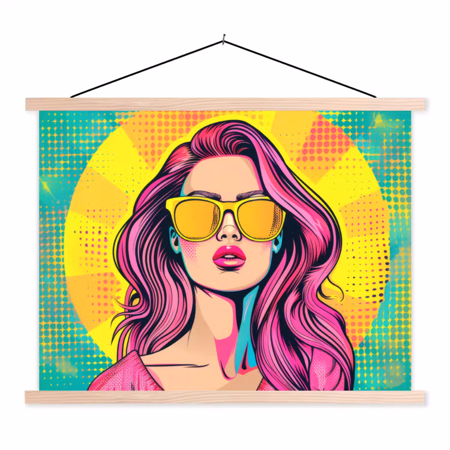 Zonnebril - Vrouw - Zonnig - Geel textielposter latten blank klein -3d