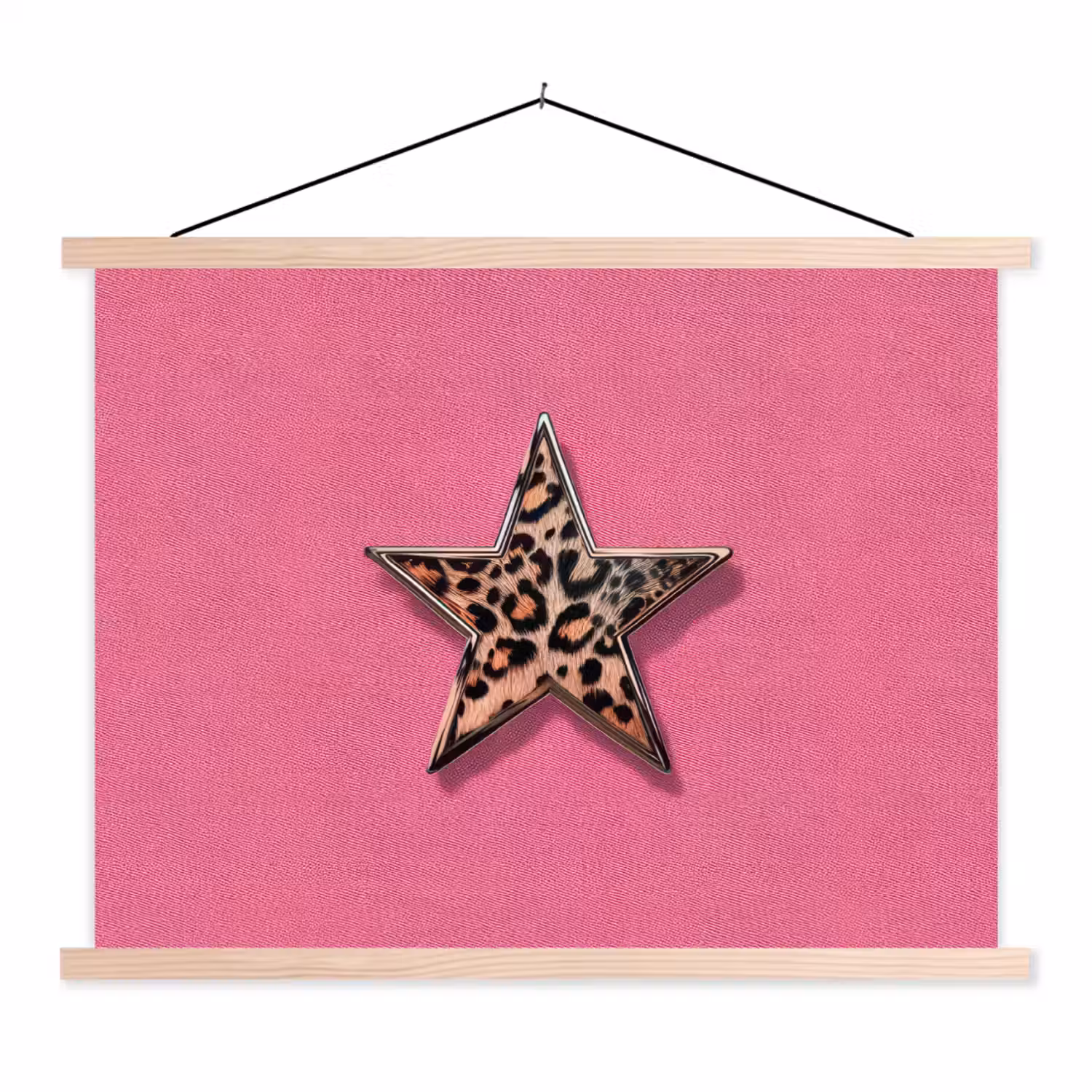 Ster - Luipaard - Print - Roze textielposter latten blank klein -3d