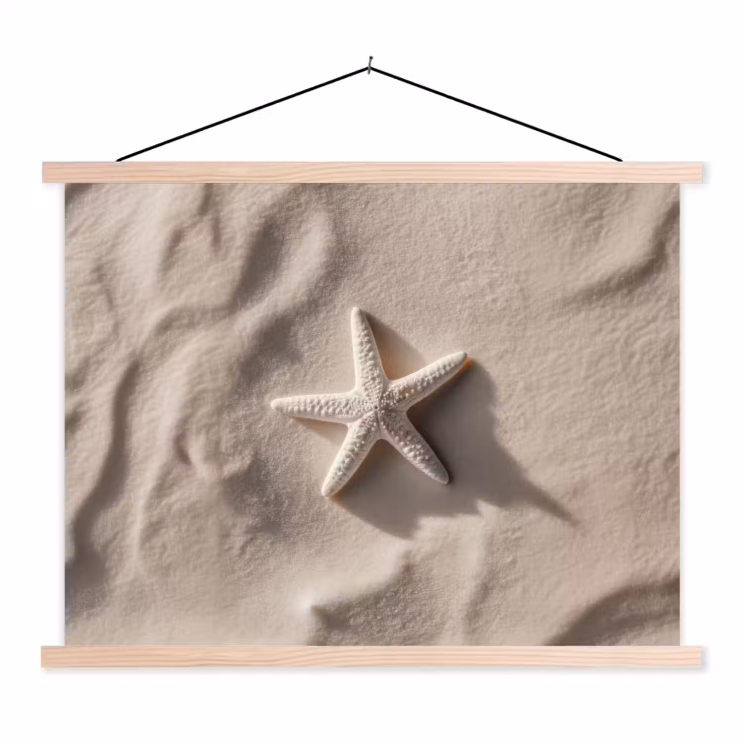 Strand - Zeester - Zand - Beige textielposter latten blank klein -3d