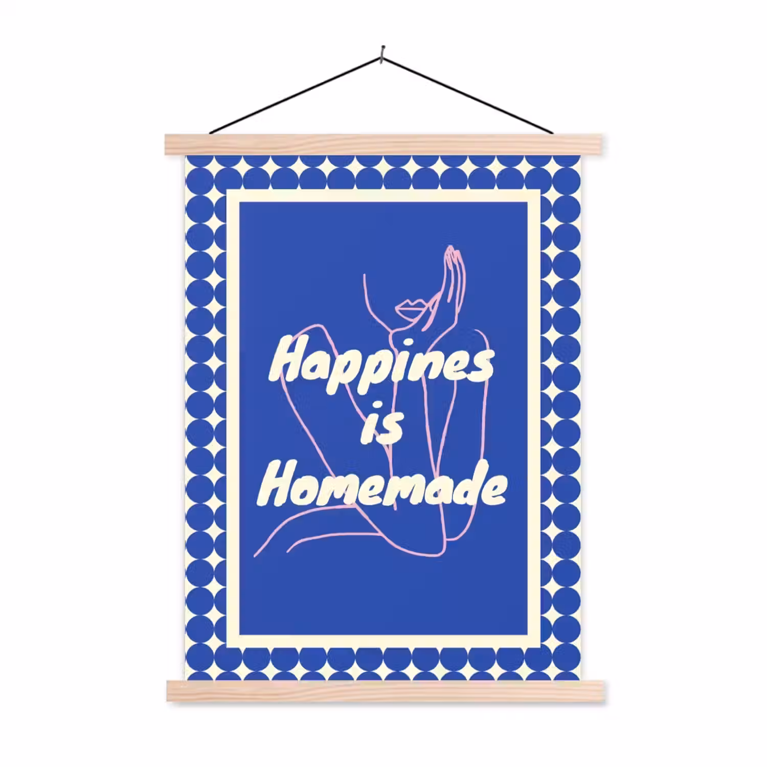 Lijntekening - Vrouw - Quote - Blauw textielposter latten blank klein -3d