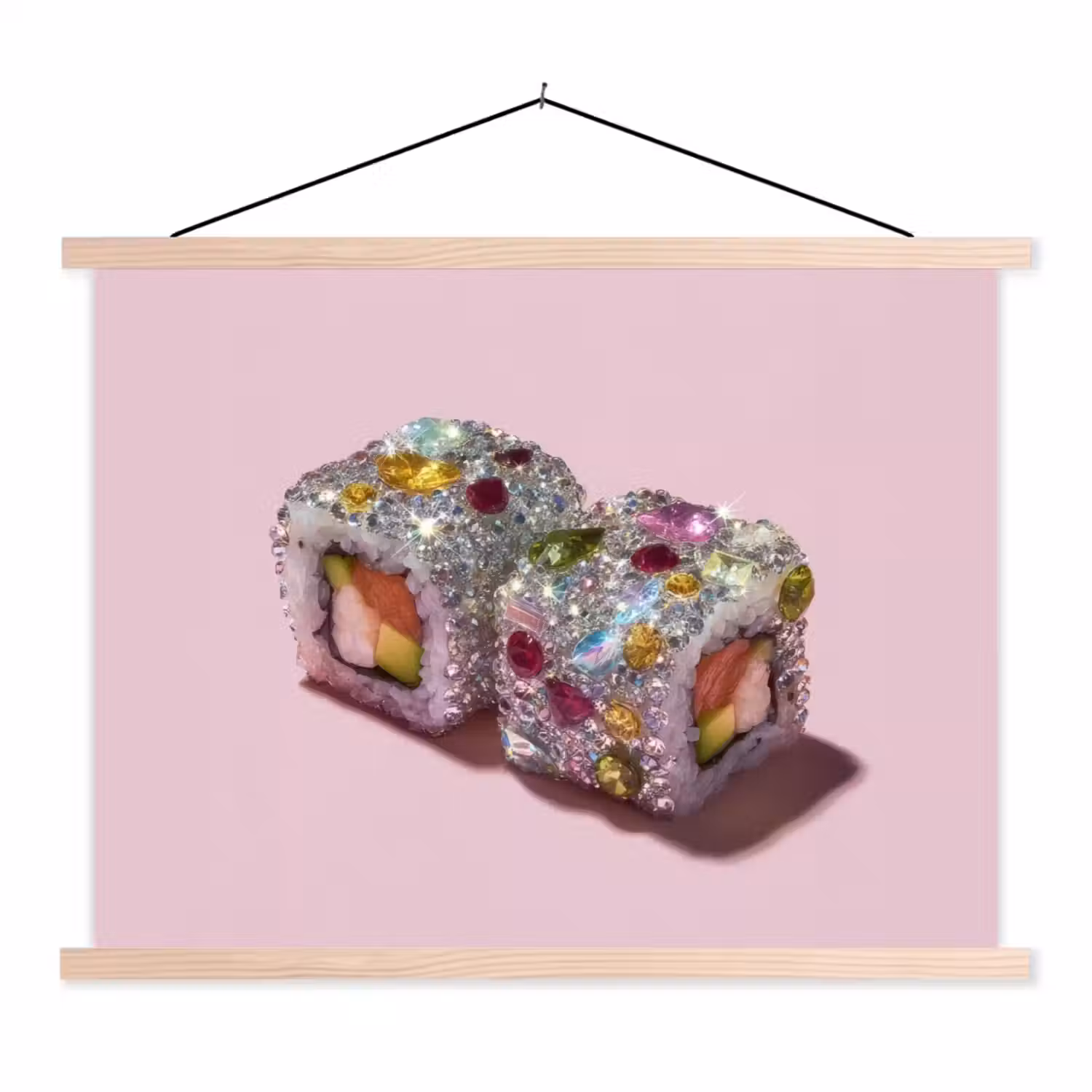 Sushi - Rolletjes - Steentjes - Kleurrijk textielposter latten blank klein -3d