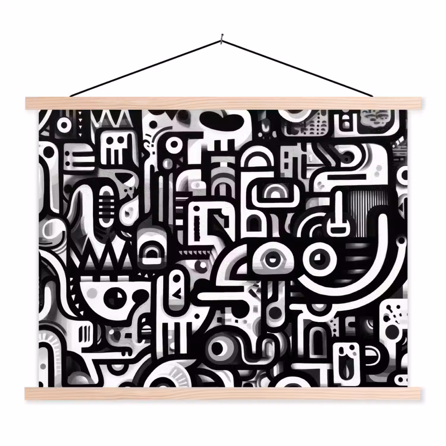 Symbolen - Abstract - Grafisch - Zwart textielposter latten blank klein -3d