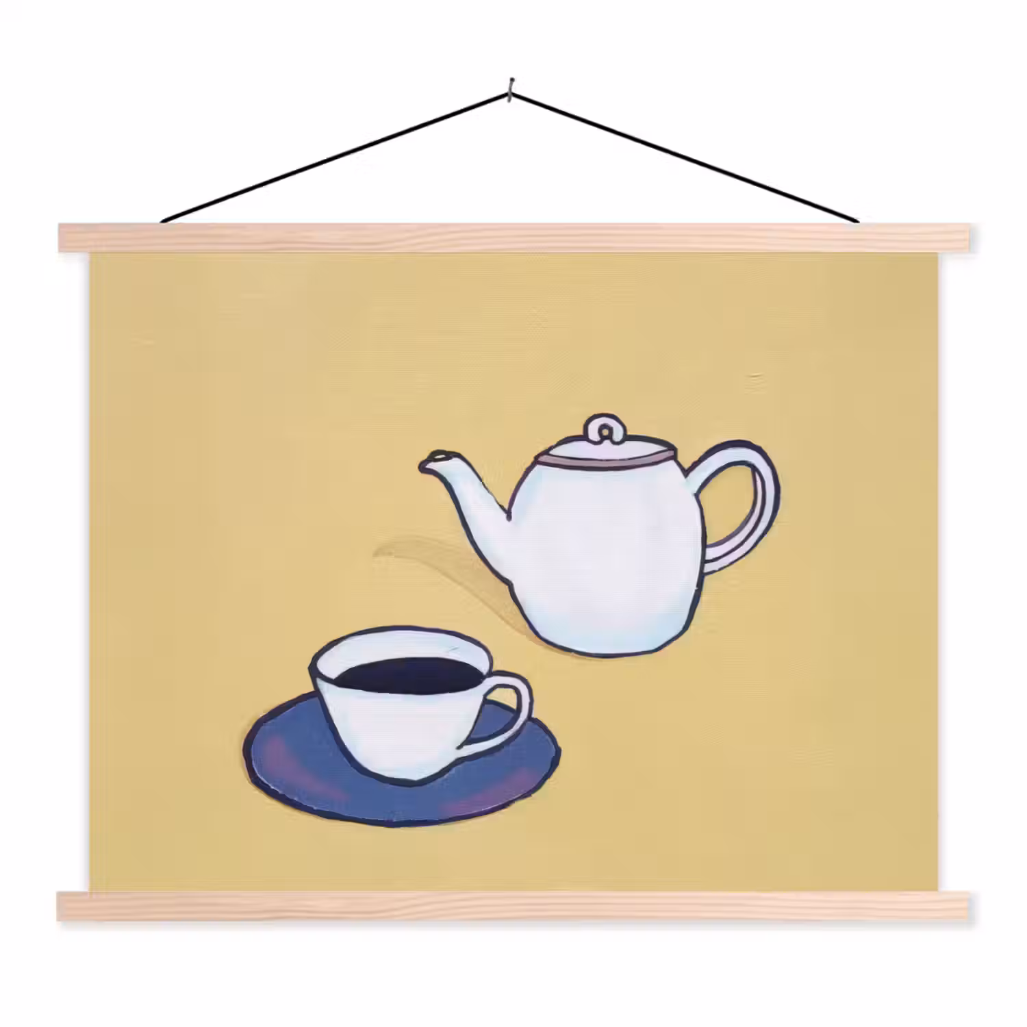 Theepot - Kopje - Beige - Illustratie textielposter latten blank klein -3d