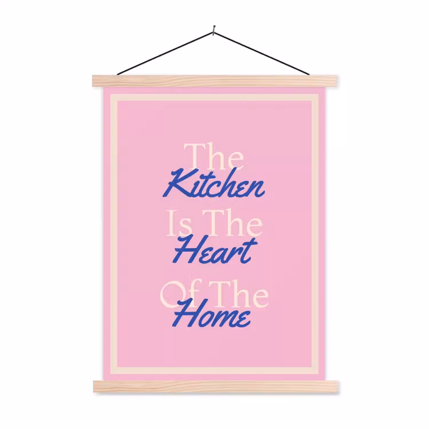 Tekst - Blauw - Keuken - Kader textielposter latten blank klein -3d