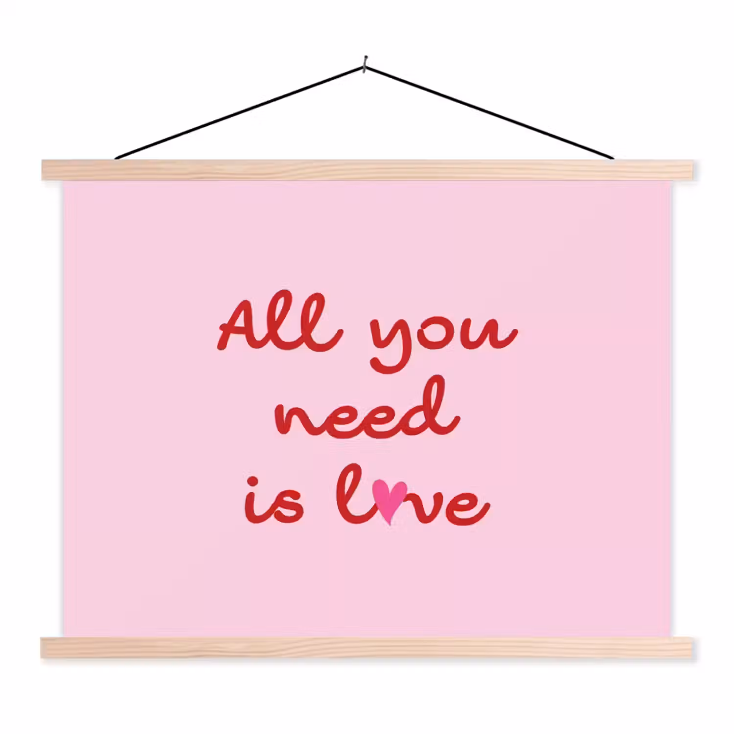 Tekst - Roze - Love - Hart textielposter latten blank klein -3d