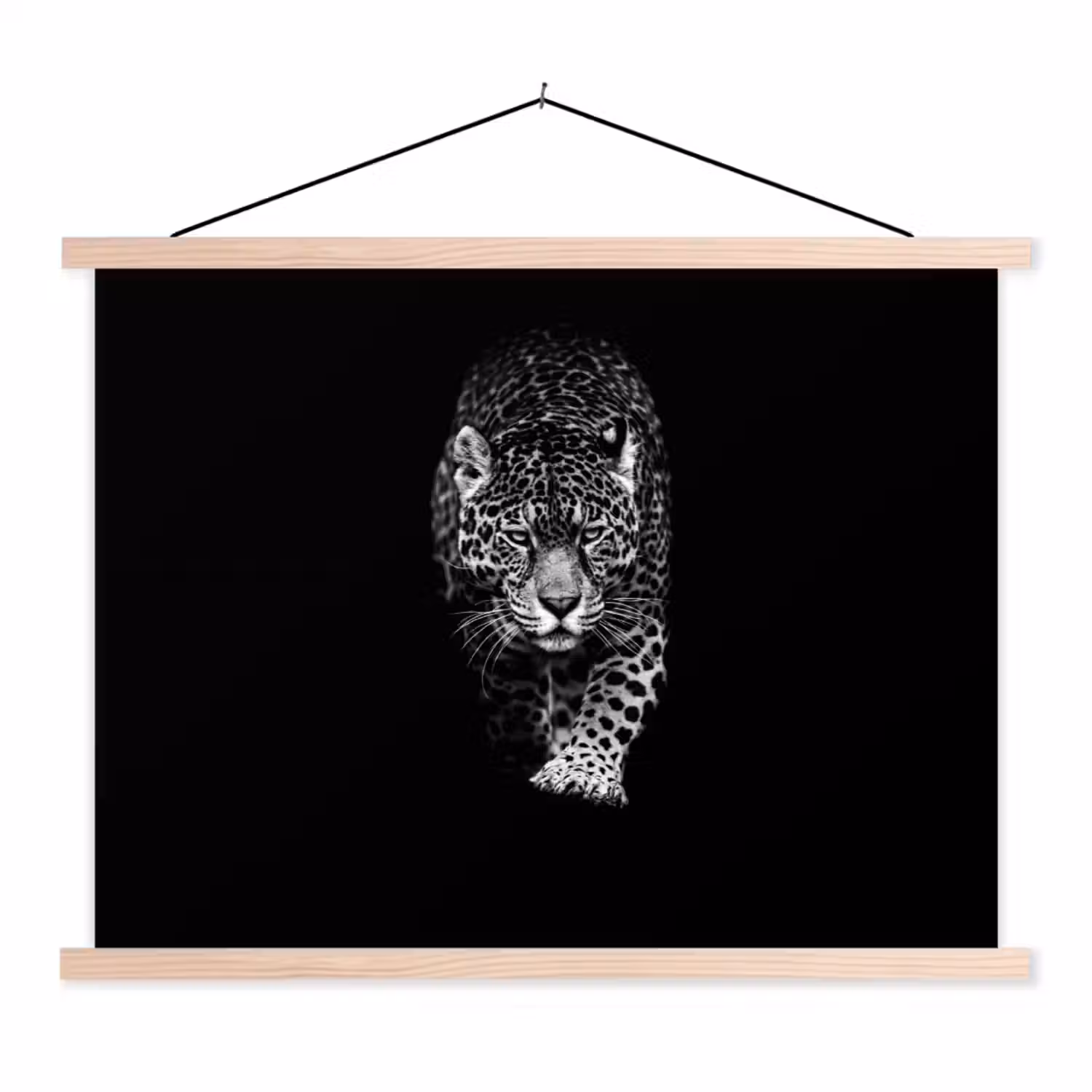 Dieren - Zwart - Luipaard - Wit - Wild textielposter latten blank klein -3d