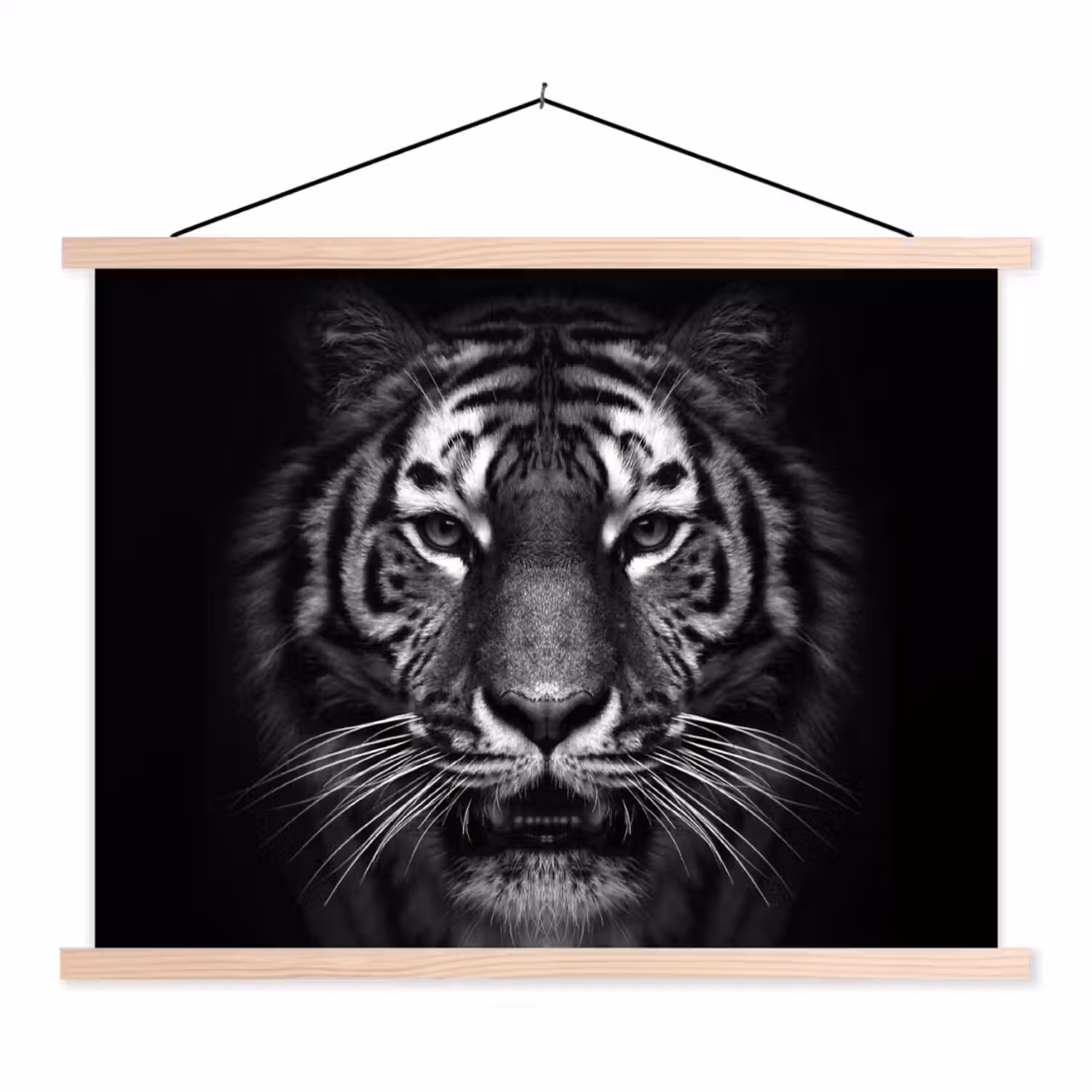 Tijger - Dieren - Zwart - Wit - Portret - Wild textielposter latten blank klein -3d