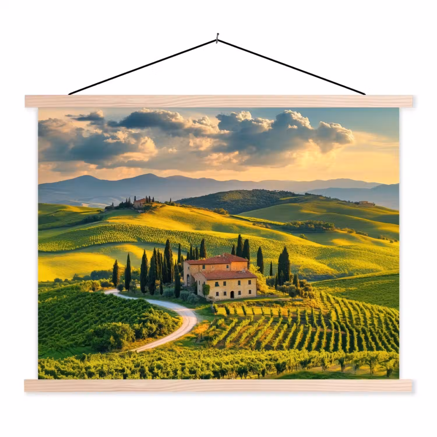 Toscane - Landschap - Wijngaarden textielposter latten blank klein -3d