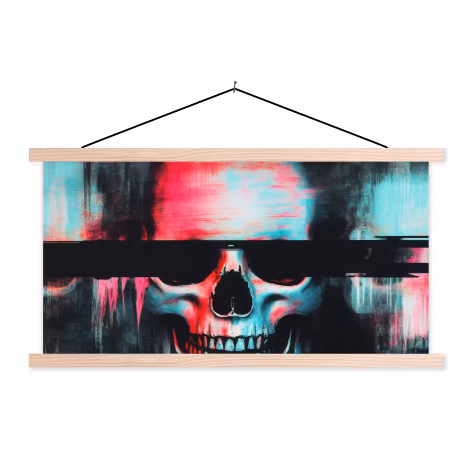 Schedels - Glitch - Cyberpunk textielposter latten blank klein -3d