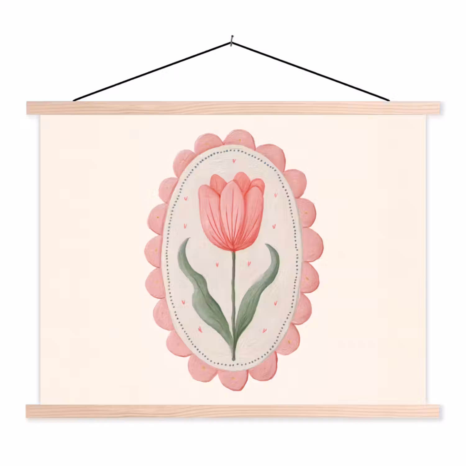 Tulp - Lijst - Ovaal - Illustratie textielposter latten blank klein -3d