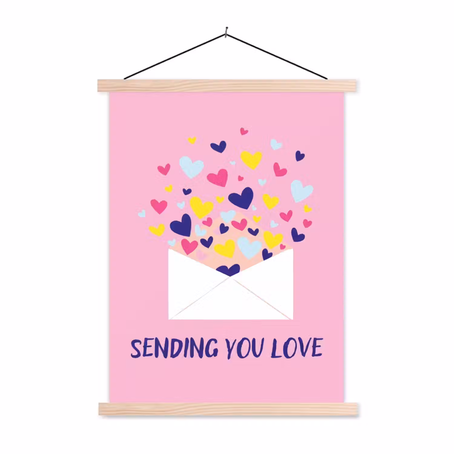 Envelop - Love - Hartjes - Valentijn textielposter latten blank klein -3d