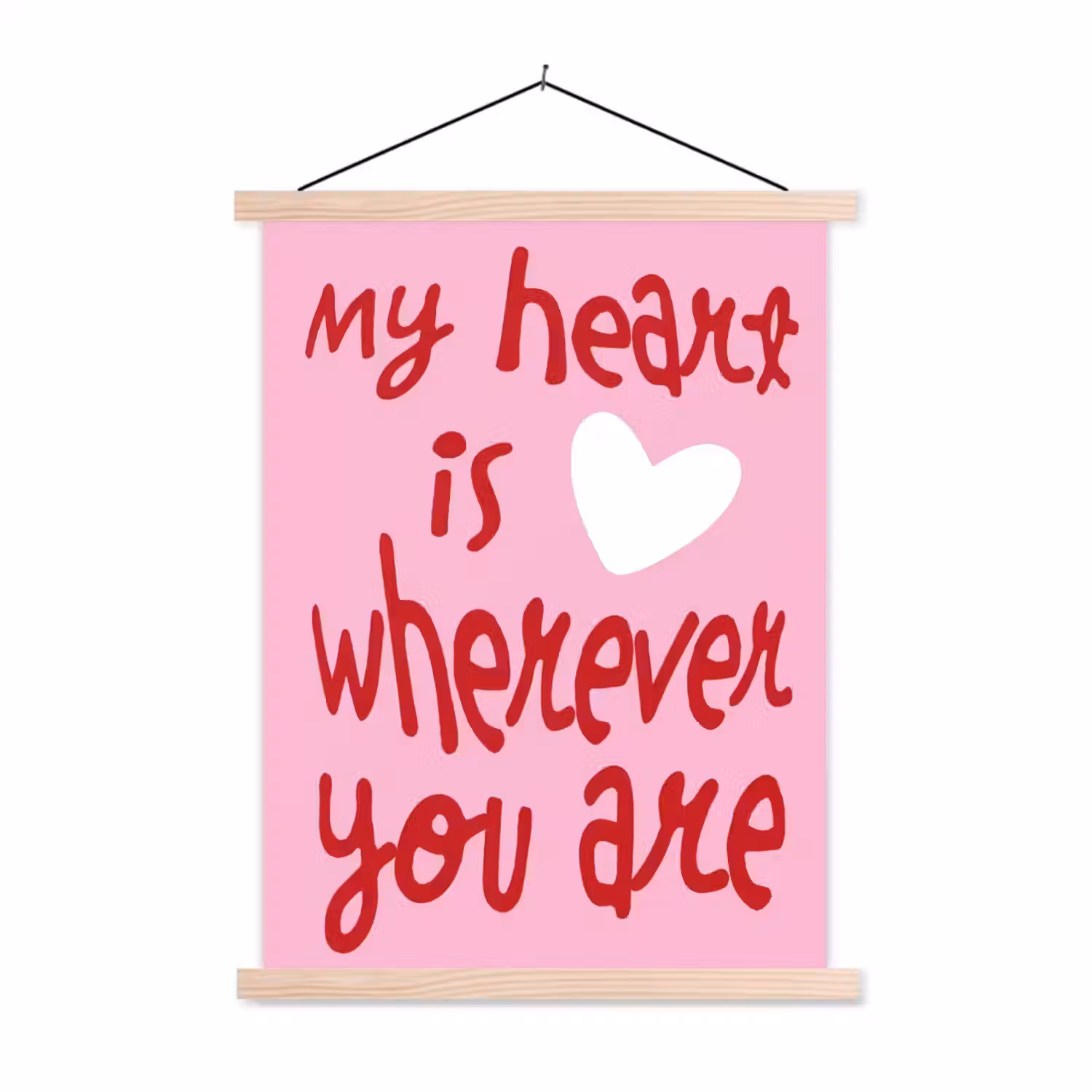 Valentijn - Hart - Liefde - Roze textielposter latten blank klein -3d