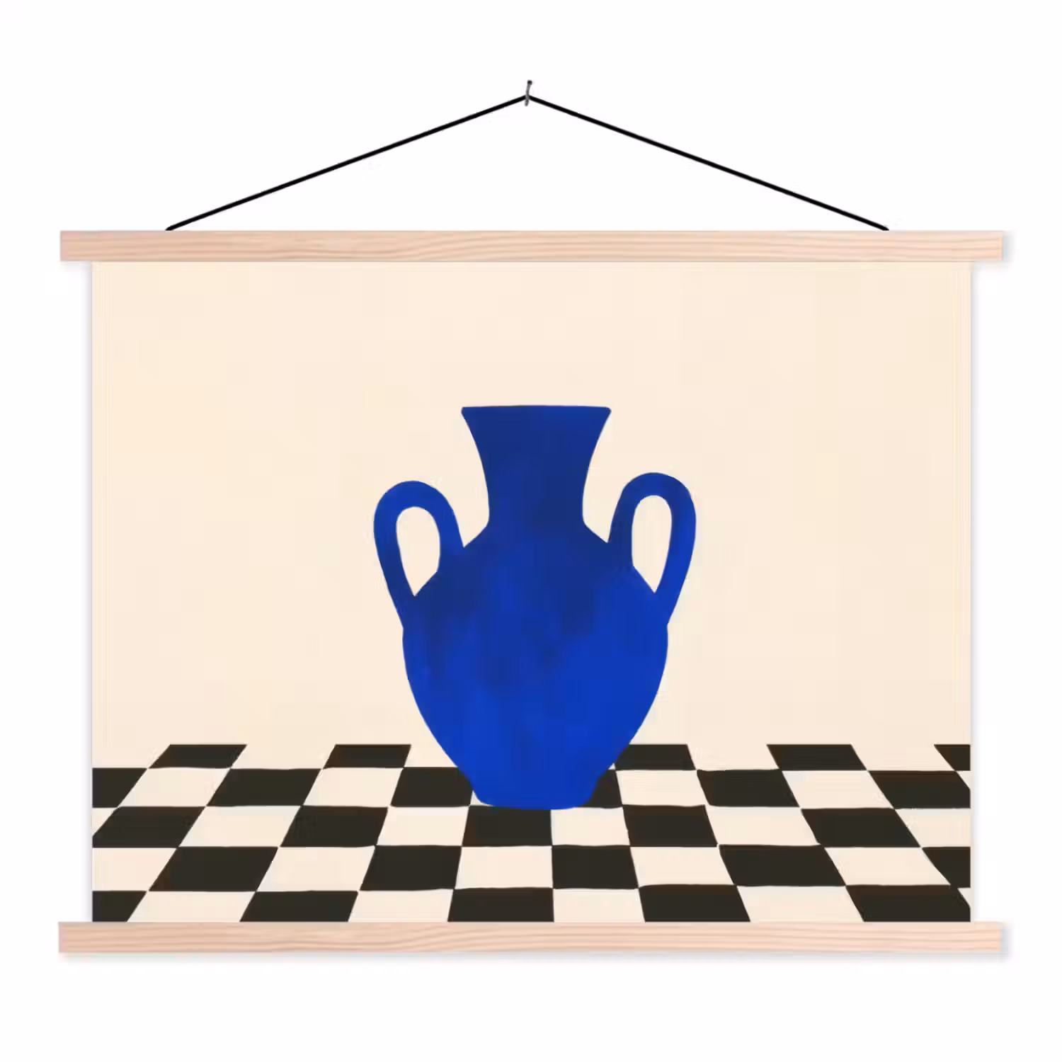 Vaas - Blauw - Geblokt - Modern textielposter latten blank klein -3d