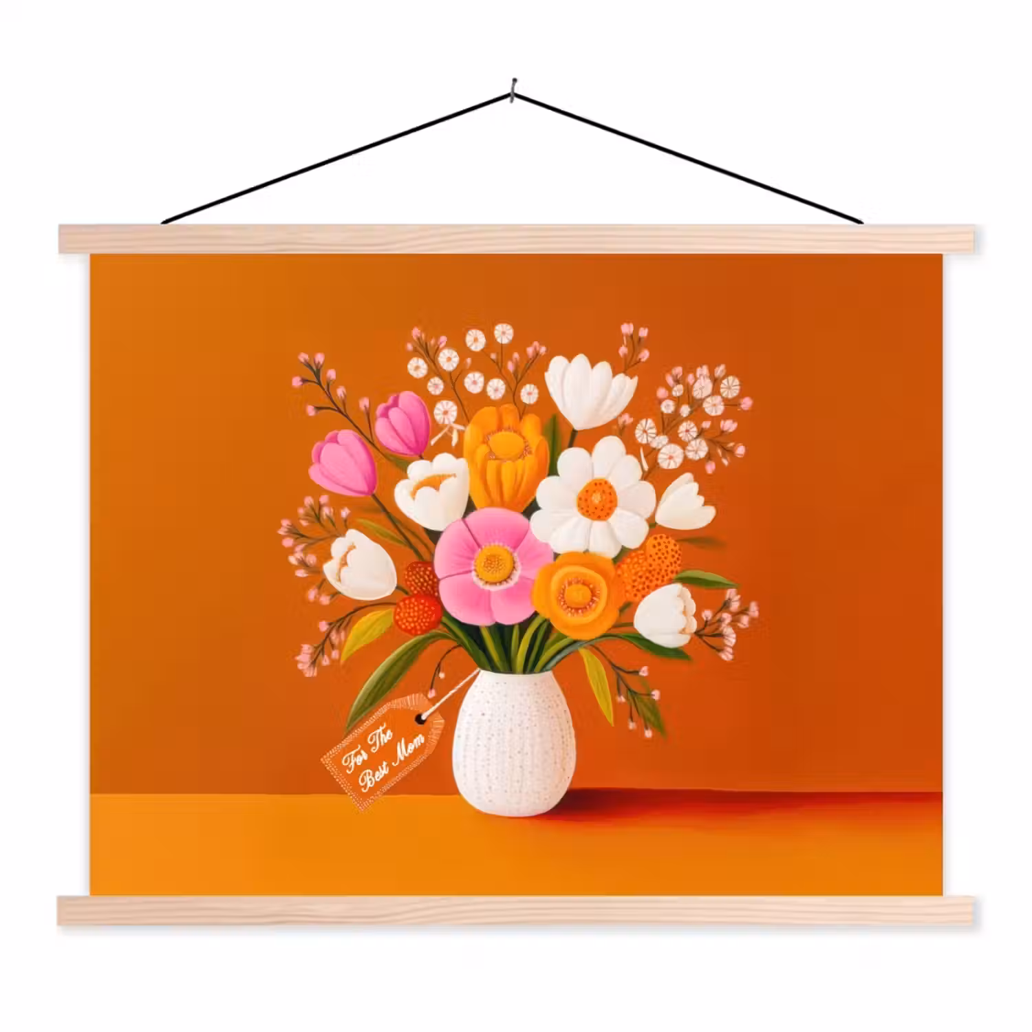 Vaas - Bloemen - Oranje textielposter latten blank klein -3d