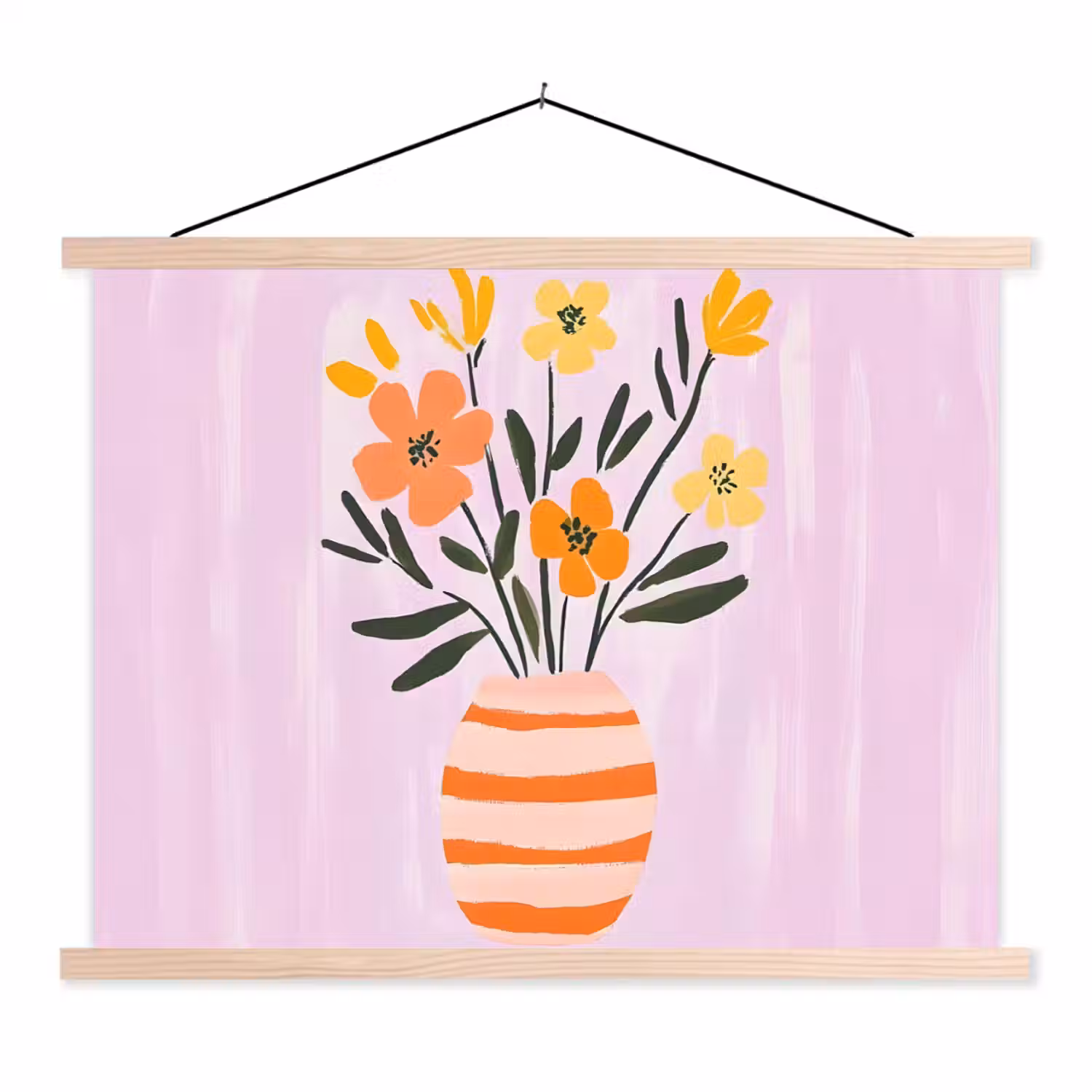 Vaas - Gestreept - Bloemen - Oranje textielposter latten blank klein -3d