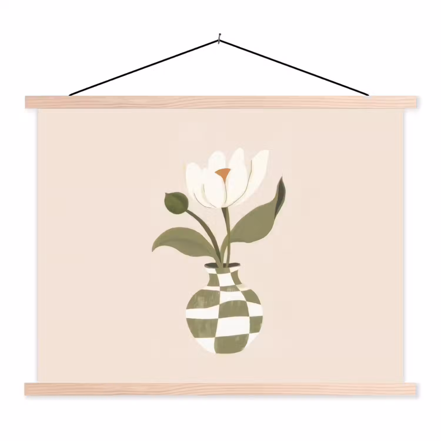 Vaas - Geruit - Bloem - Groen textielposter latten blank klein -3d