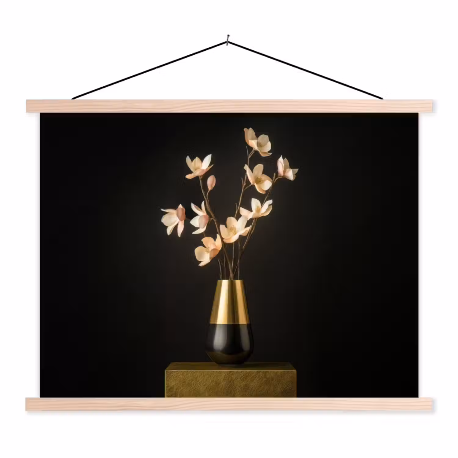 Sierlijk - Boeket - Goud - Vaas textielposter latten blank klein -3d