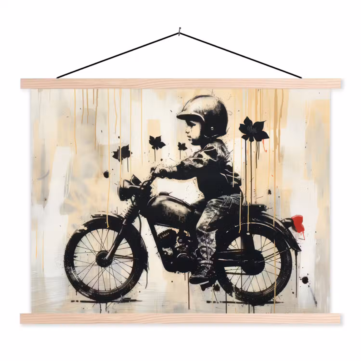 Vintage - Street art - Motor - Jongen - Graffiti - Zwart - Banksy textielposter latten blank klein -3d