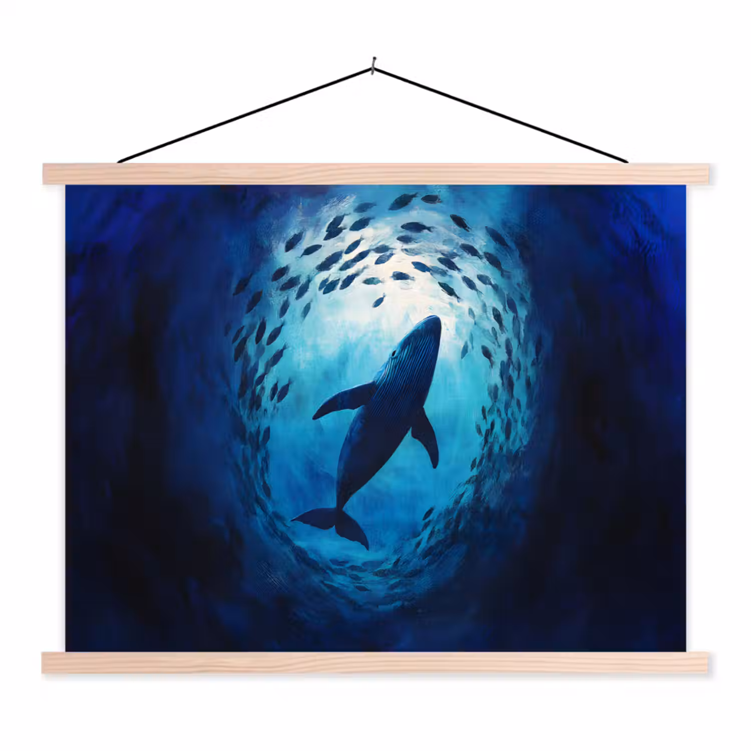 Walvis - Vissen - Donkerblauw textielposter latten blank klein -3d