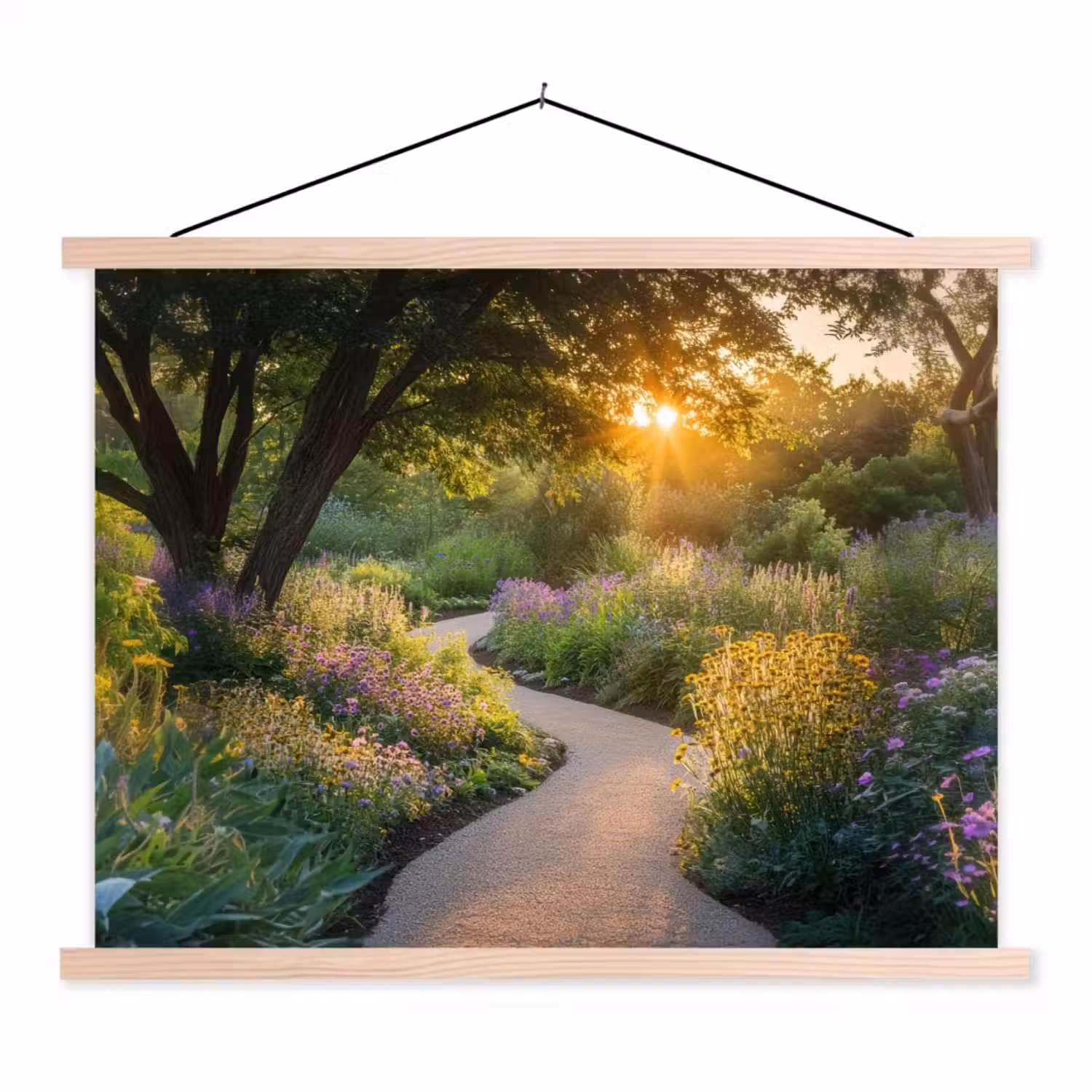Pad - Bloemen - Park textielposter latten blank klein -3d