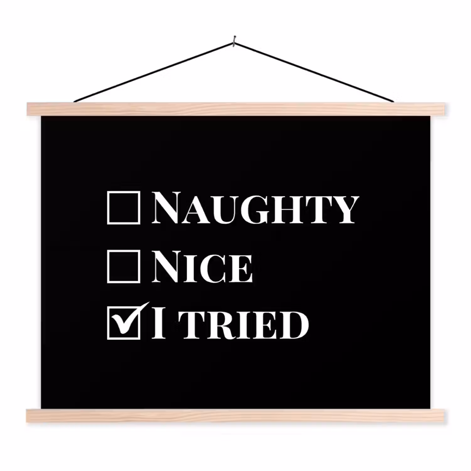 Kerst - Zwart - Wit - Quote - Grappig textielposter latten blank klein -3d