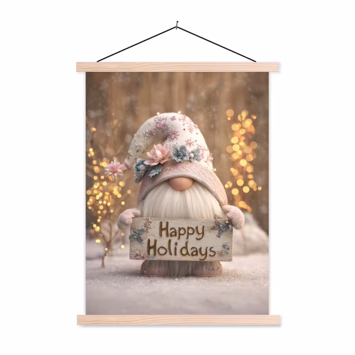 Kerst - Gnome - Bord - Kleurrijk textielposter latten blank klein -3d