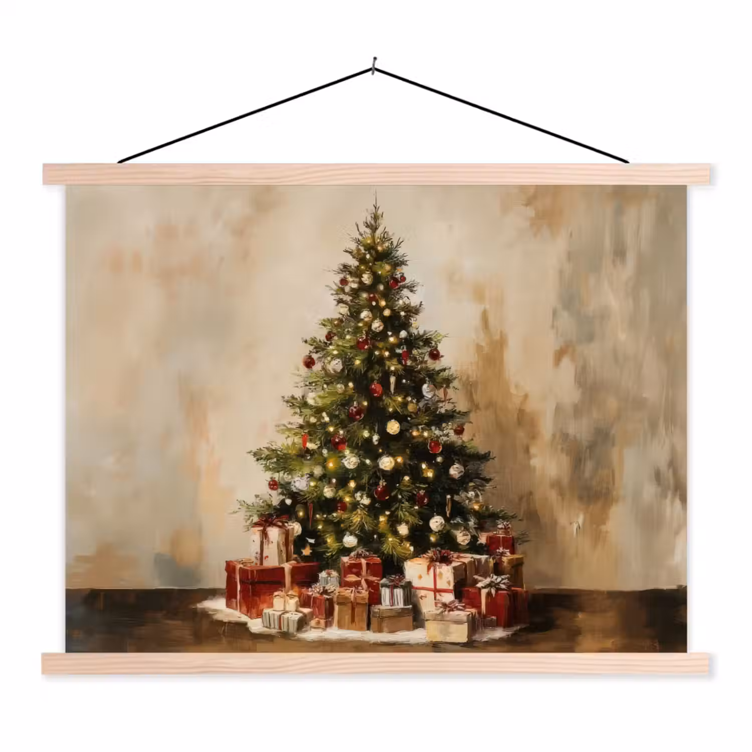 Kerstboom - Versierd - Kleurrijk textielposter latten blank klein -3d