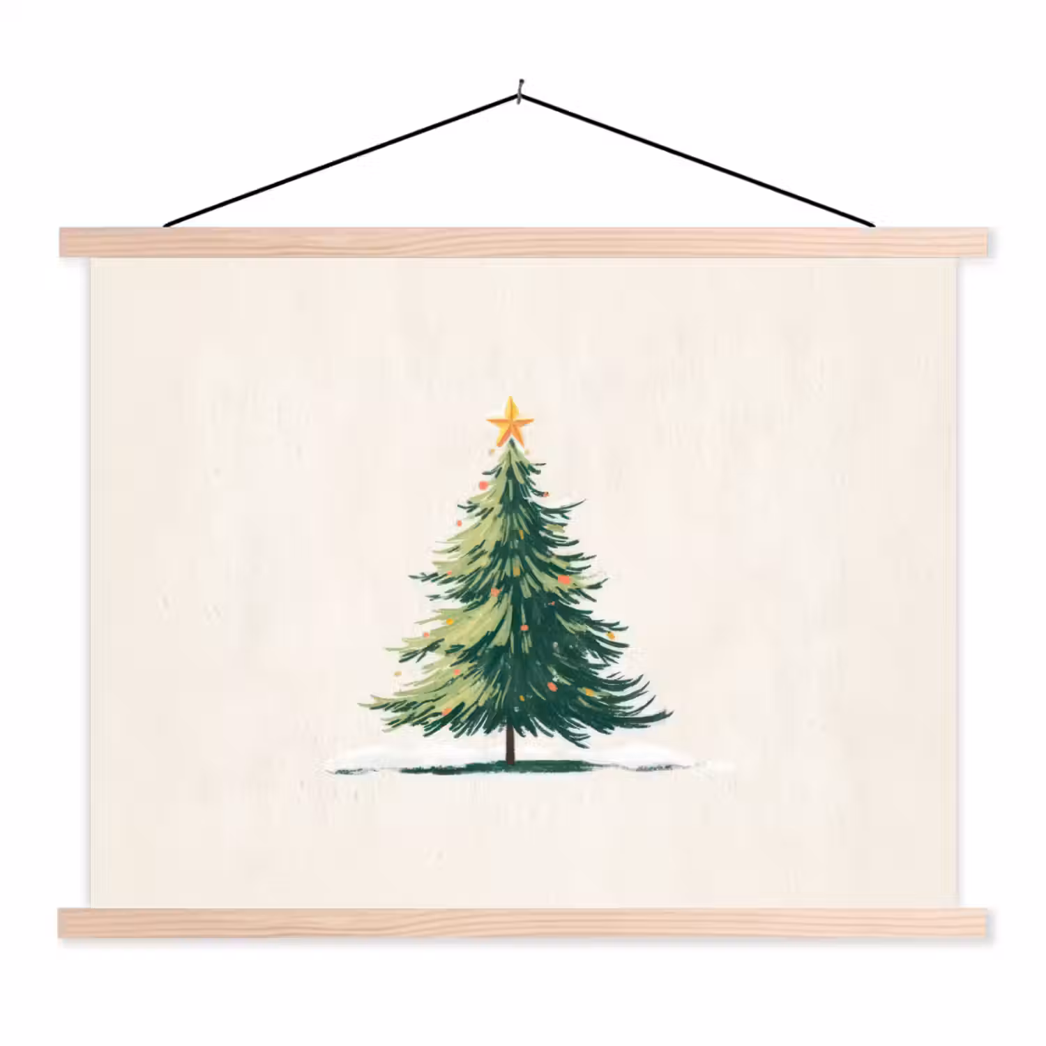 Kerstboom - Illustratie - Ster - Sneeuw textielposter latten blank klein -3d