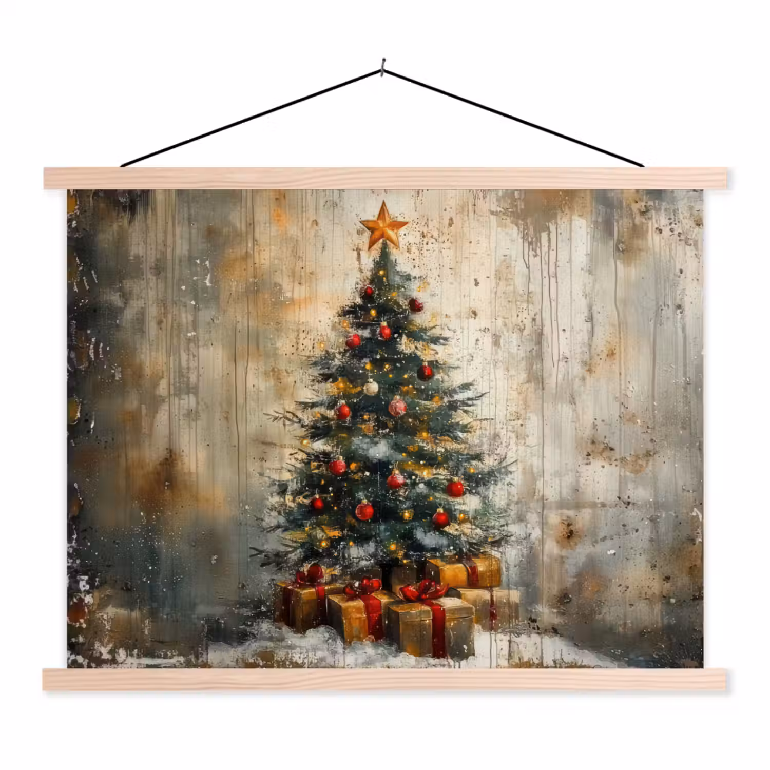 Kerstboom - Vintage - Kerst - Cadeau textielposter latten blank klein -3d