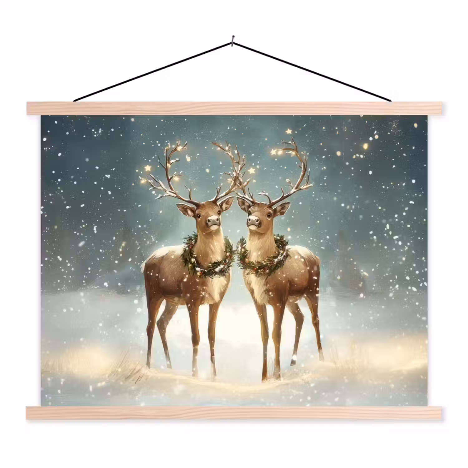 Kerstmagie - Winterwoud - Rendier textielposter latten blank klein -3d