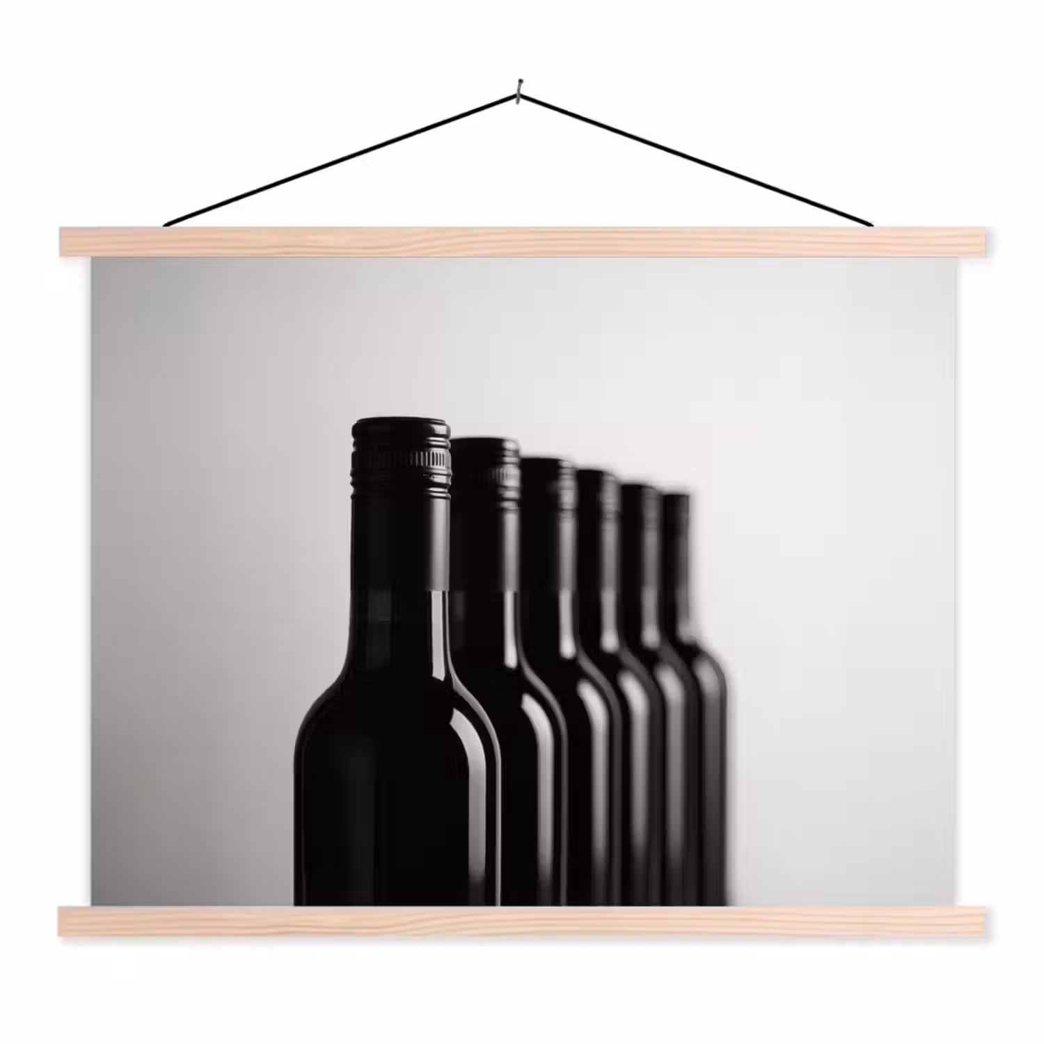 Wijnflessen - Zwart - Minimalistisch textielposter latten blank klein -3d