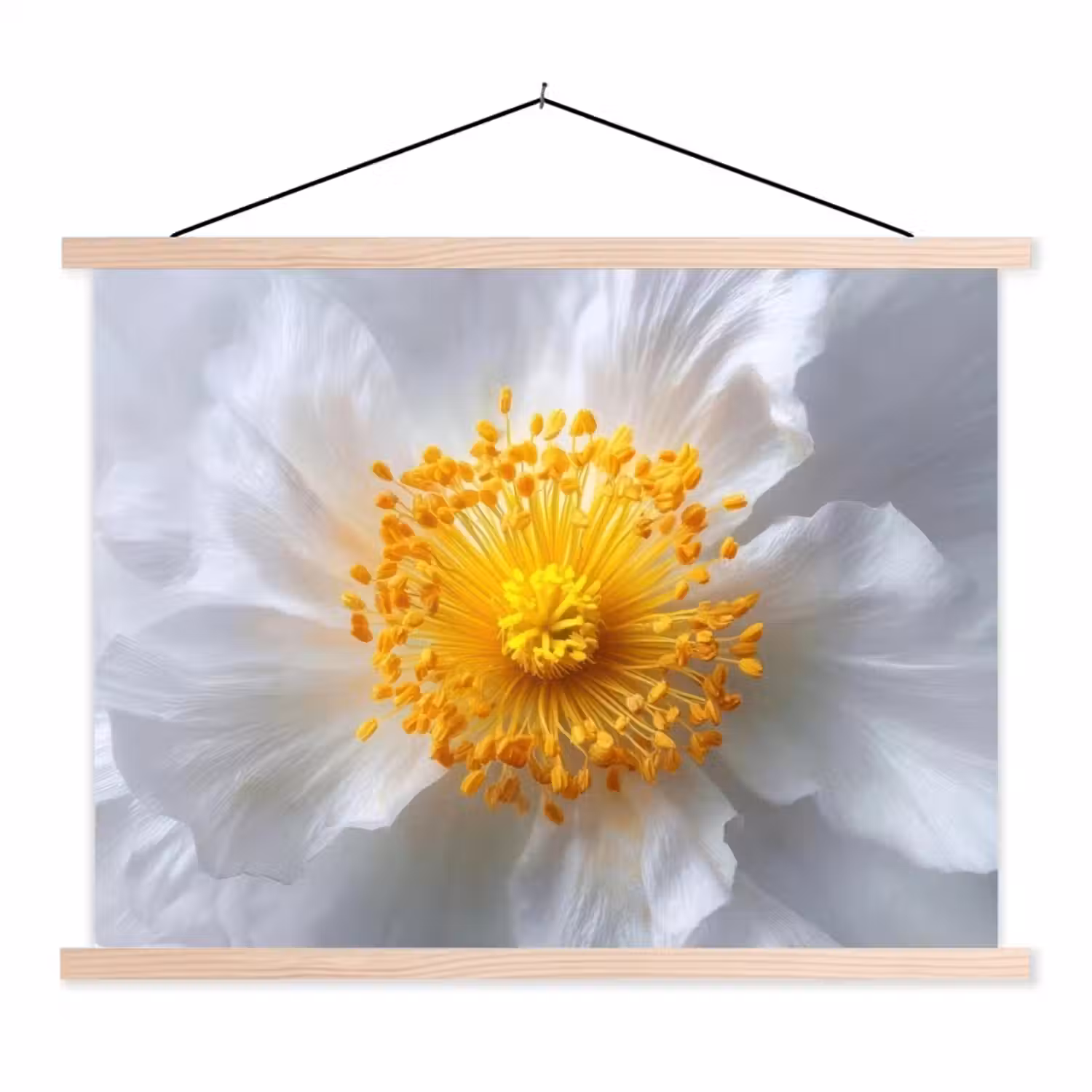 Wit - Bloem - Elegant textielposter latten blank klein -3d