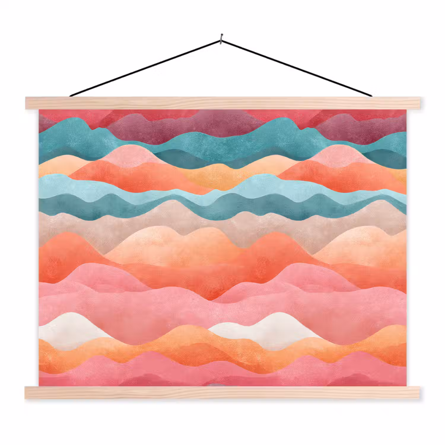 Golven - Kleurrijk - Abstract textielposter latten blank klein -3d