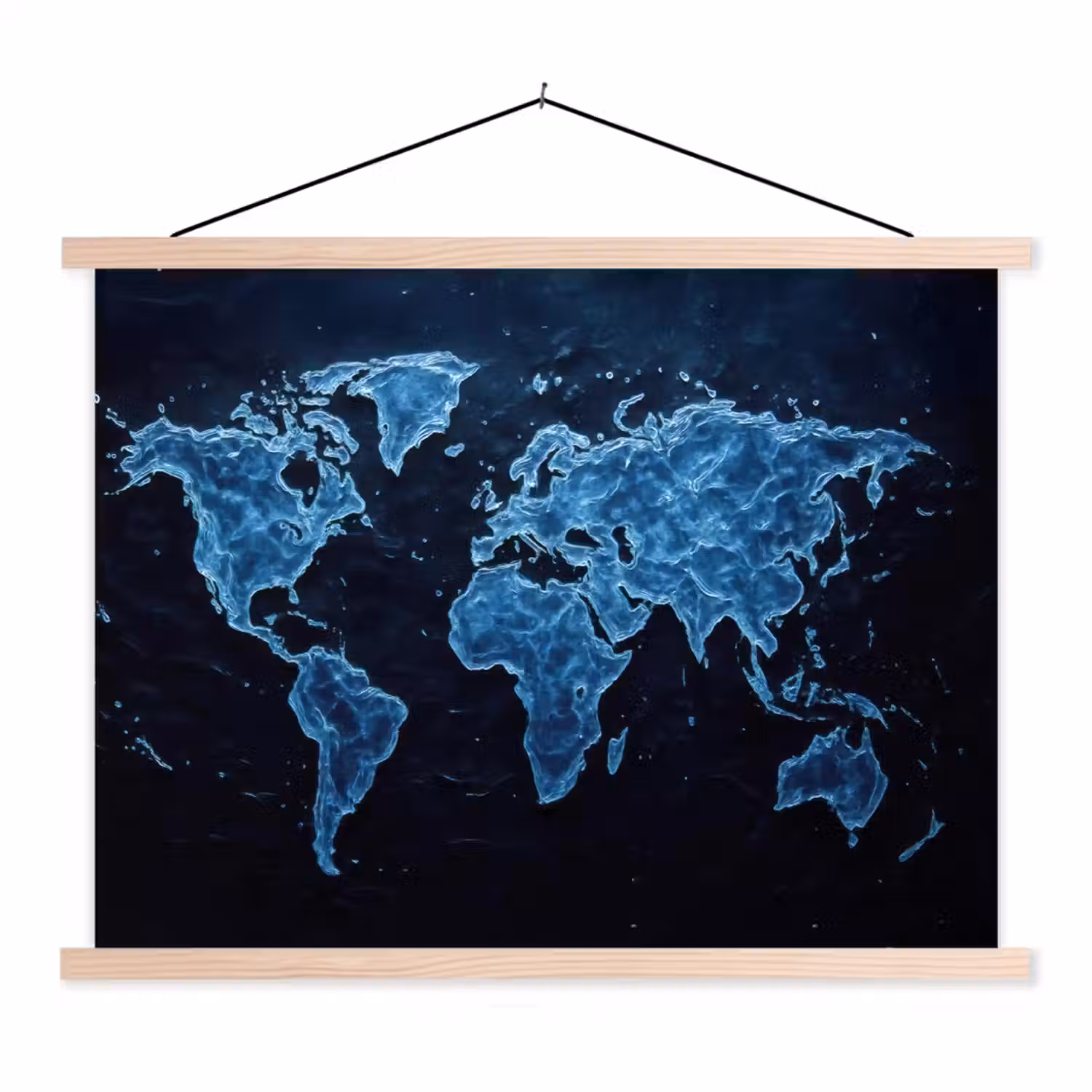 Wereldkaart - Waterstructuur - Blauw textielposter latten blank klein -3d