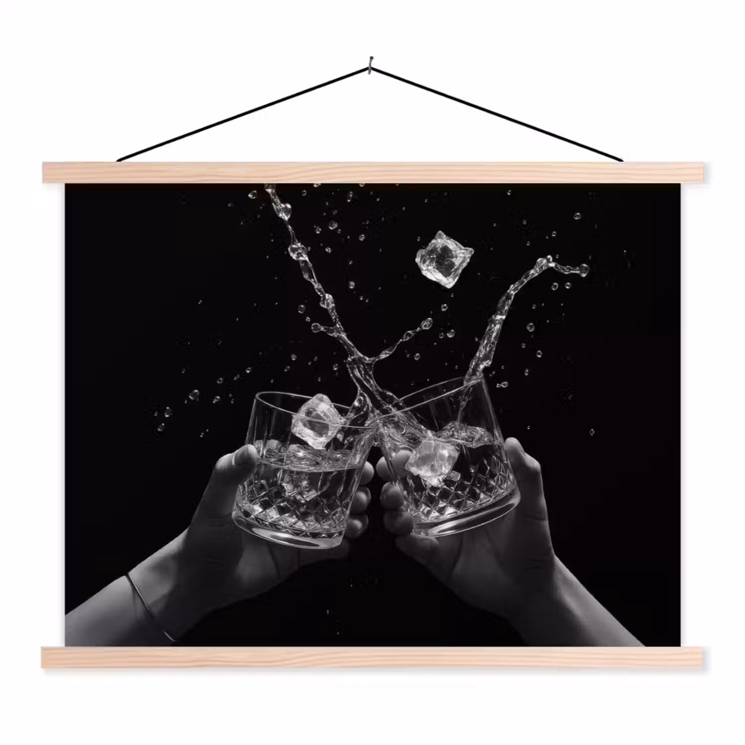 Whickyglazen - Ijs - Spetters - Zwart textielposter latten blank klein -3d