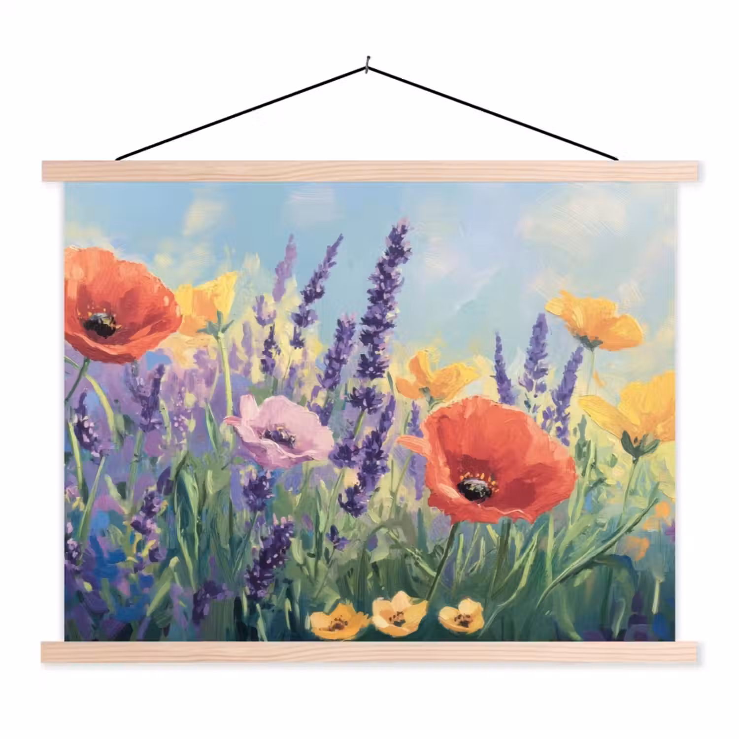 Weide - Bloemen - Kleurrijk textielposter latten blank klein -3d