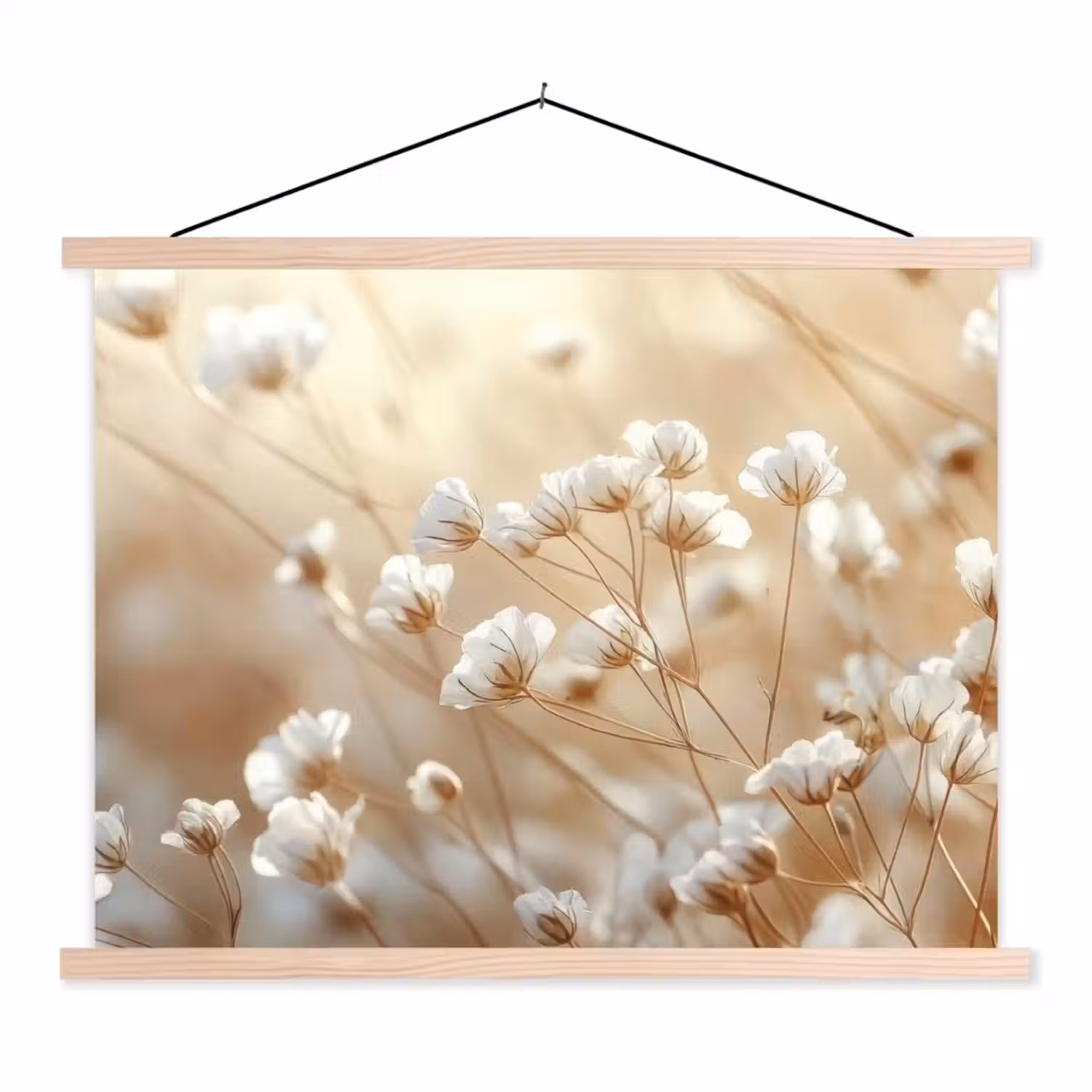 Wilde - Bloemen - Wit textielposter latten blank klein -3d