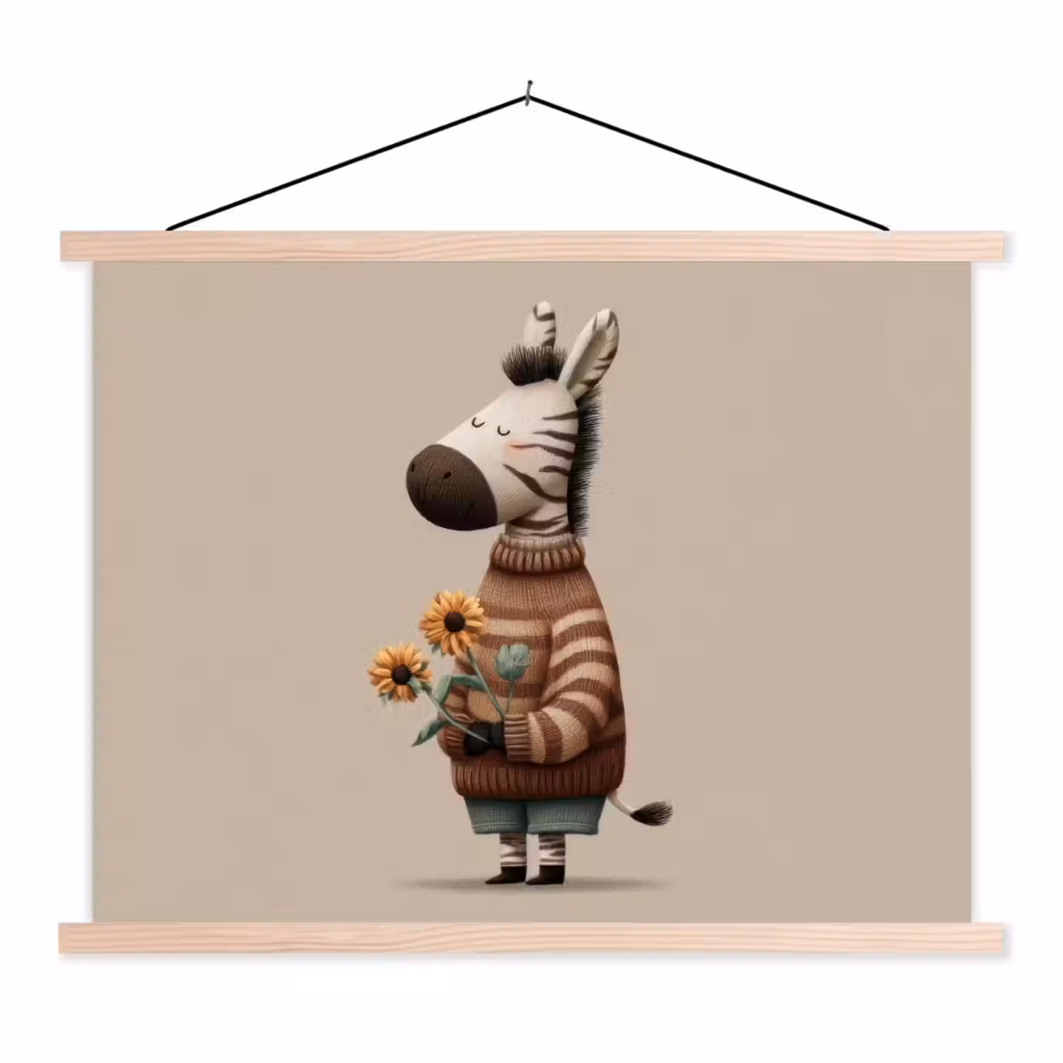 Zebra - Zonnebloemen - Warm textielposter latten blank klein -3d