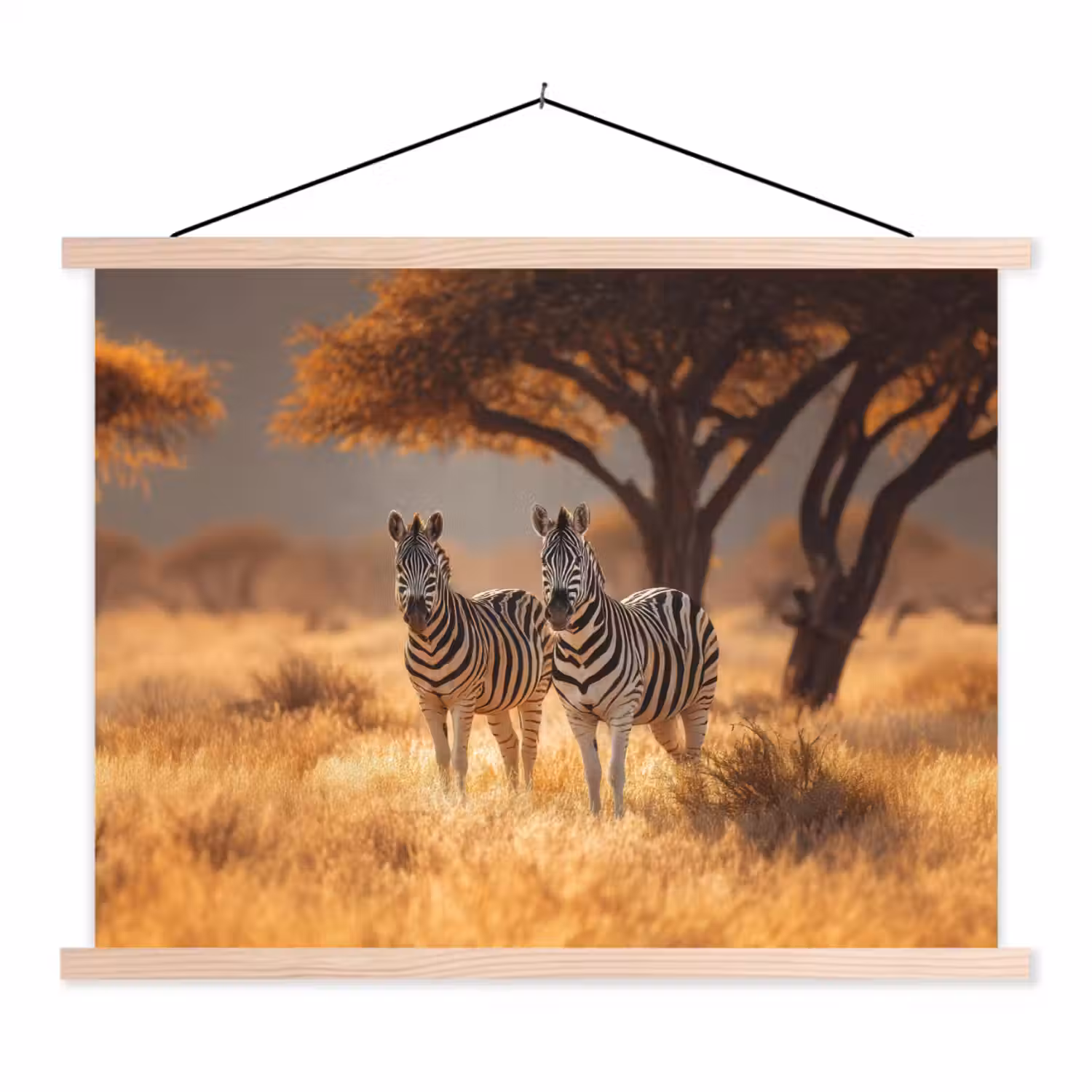 Zebra's - Savannelandschap - Gras textielposter latten blank klein -3d