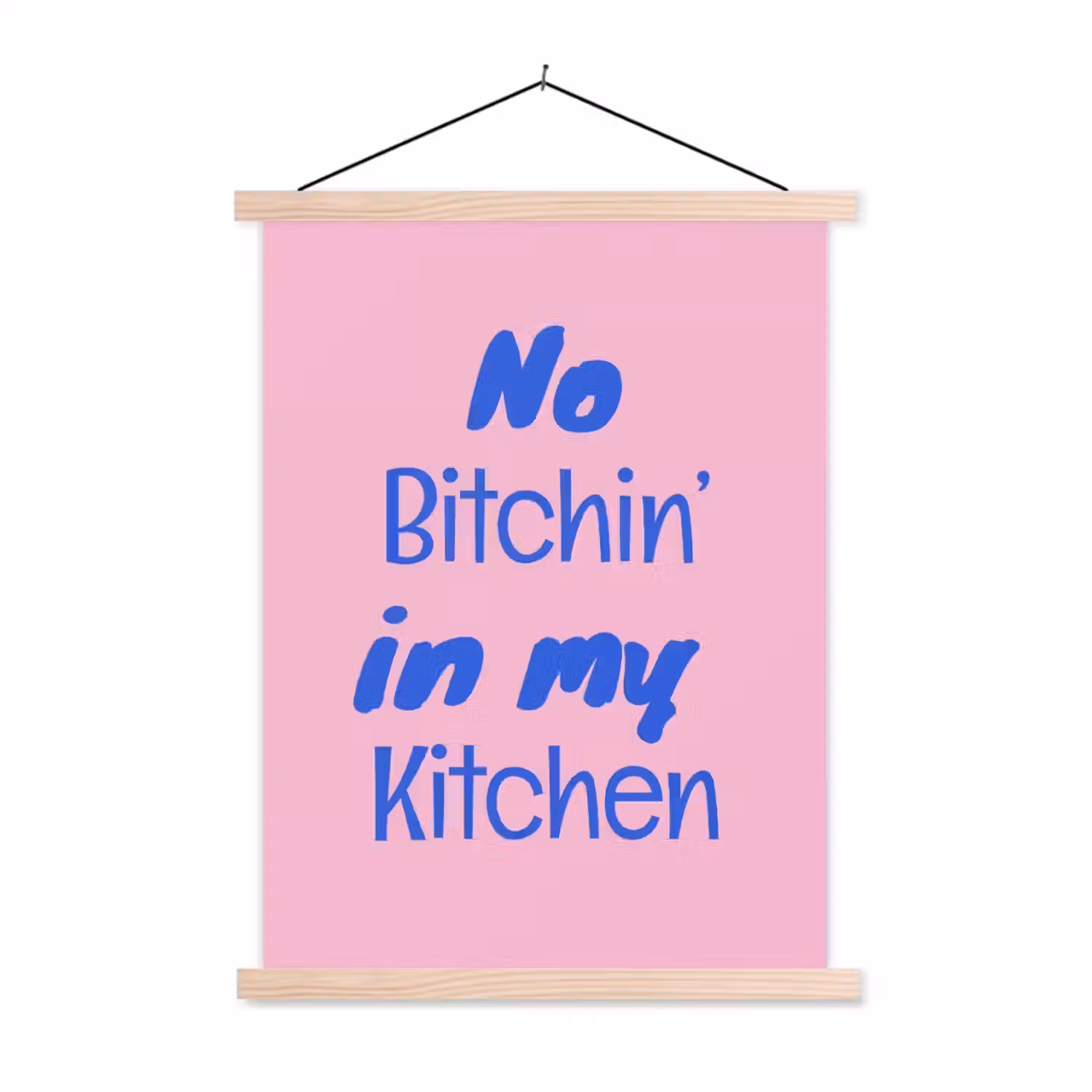 Quote - Blauw - Lettertype - Keuken textielposter latten blank klein -3d