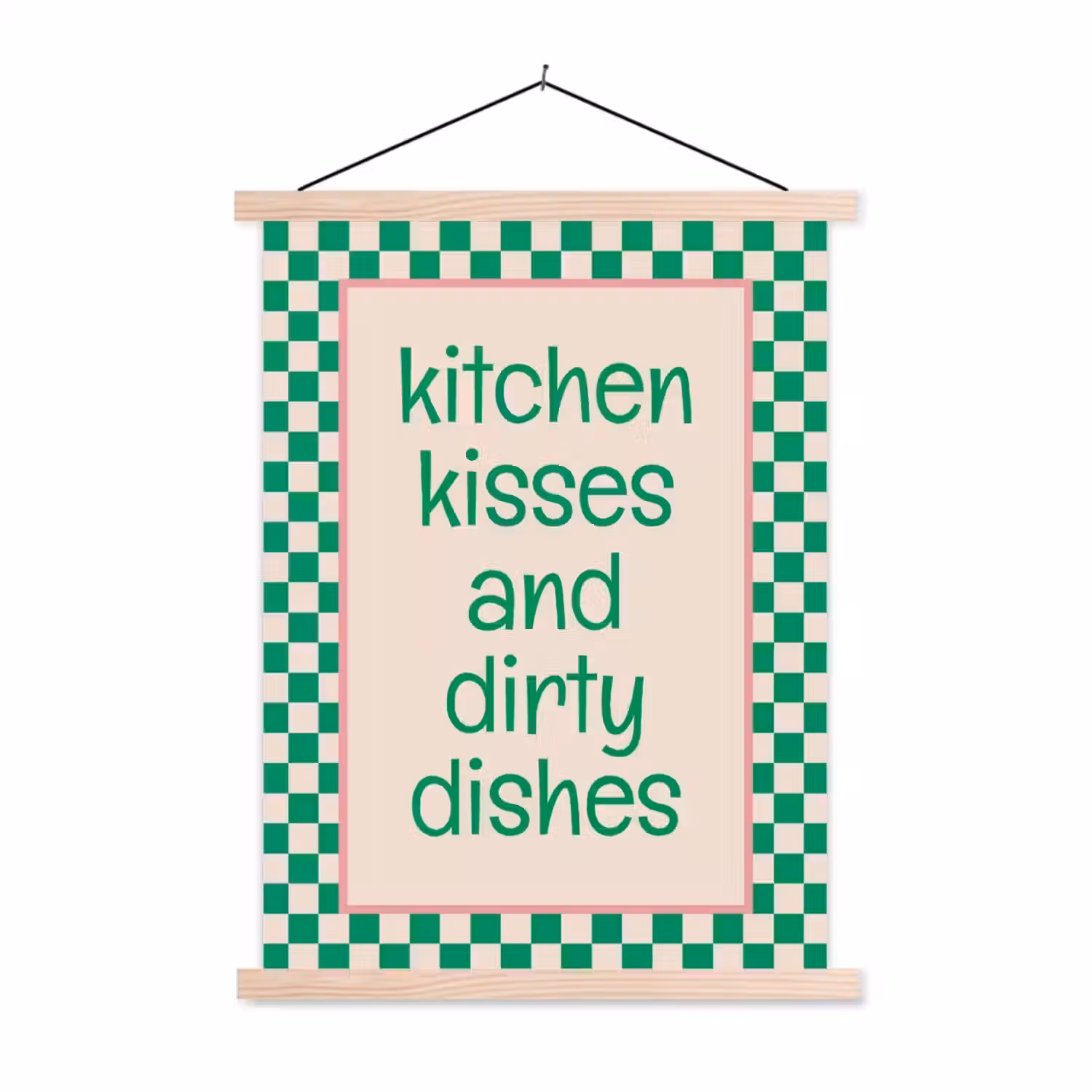 Quote - Groen - Geblokt - Keuken textielposter latten blank klein -3d