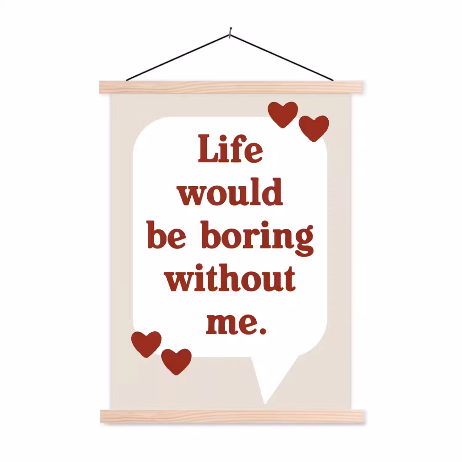 Quote - Tekstballon - Hartjes textielposter latten blank klein -3d
