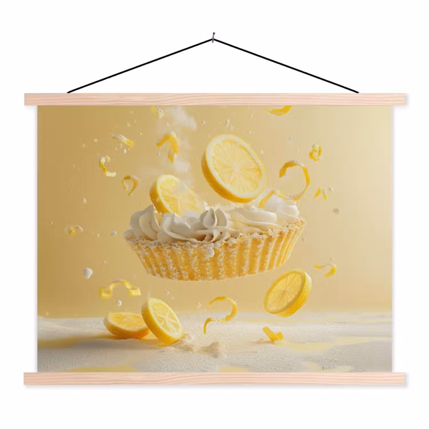 Citroen - Taart - Eten - Geel textielposter latten blank klein -3d