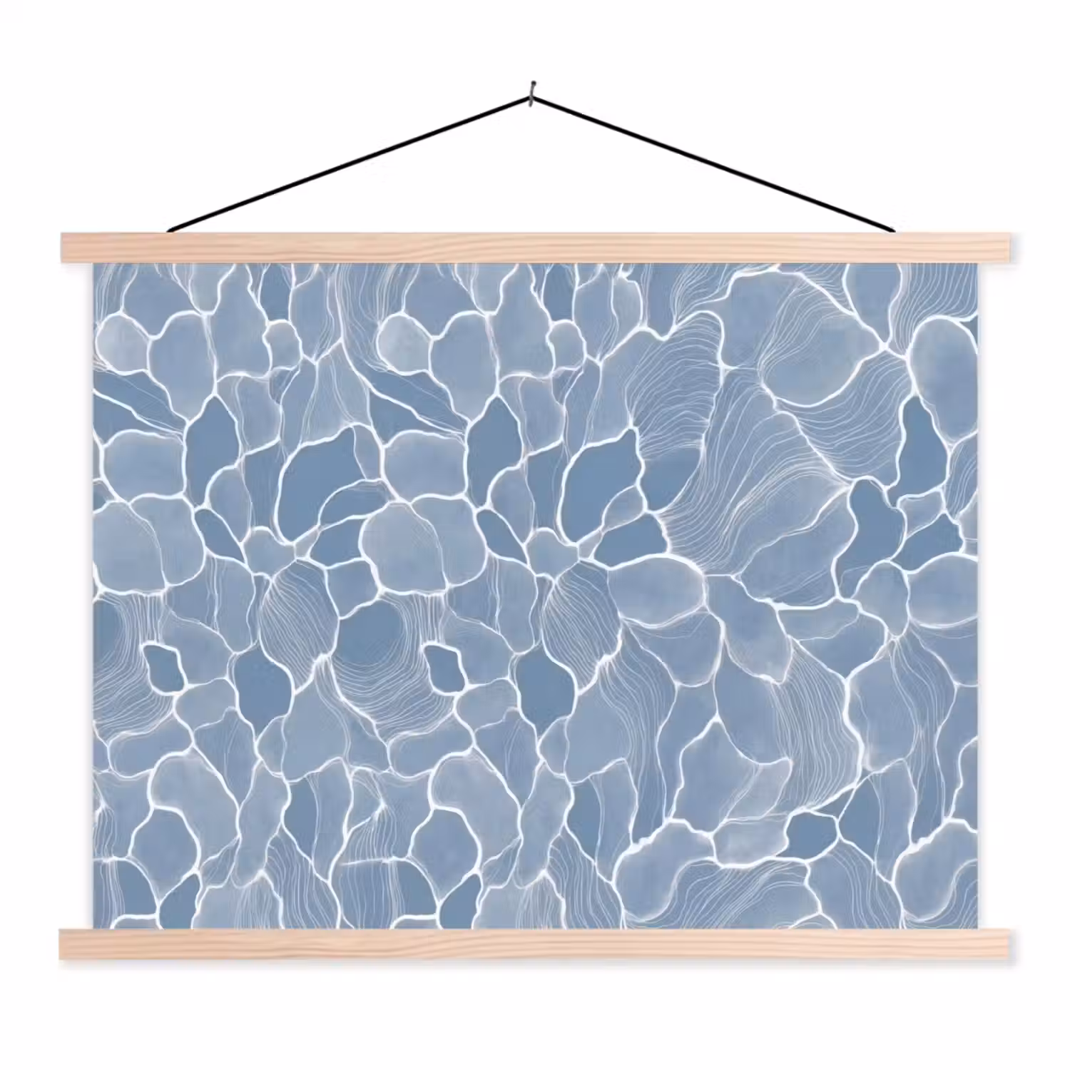 Abstract - Blauw - Bladeren textielposter latten blank klein -3d