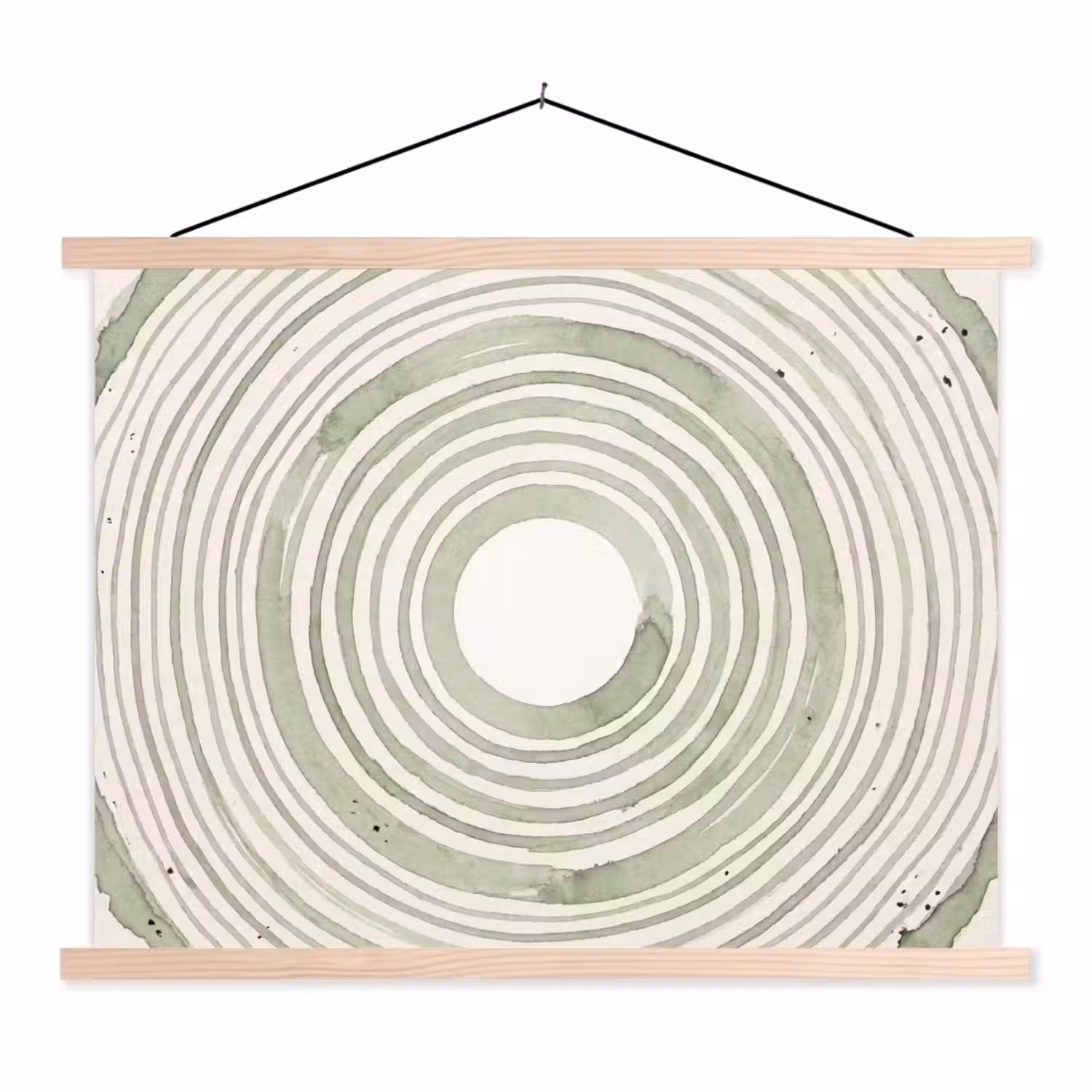 Abstractie - Cirkels - Waterverf - Groen - Modern textielposter latten blank klein -3d