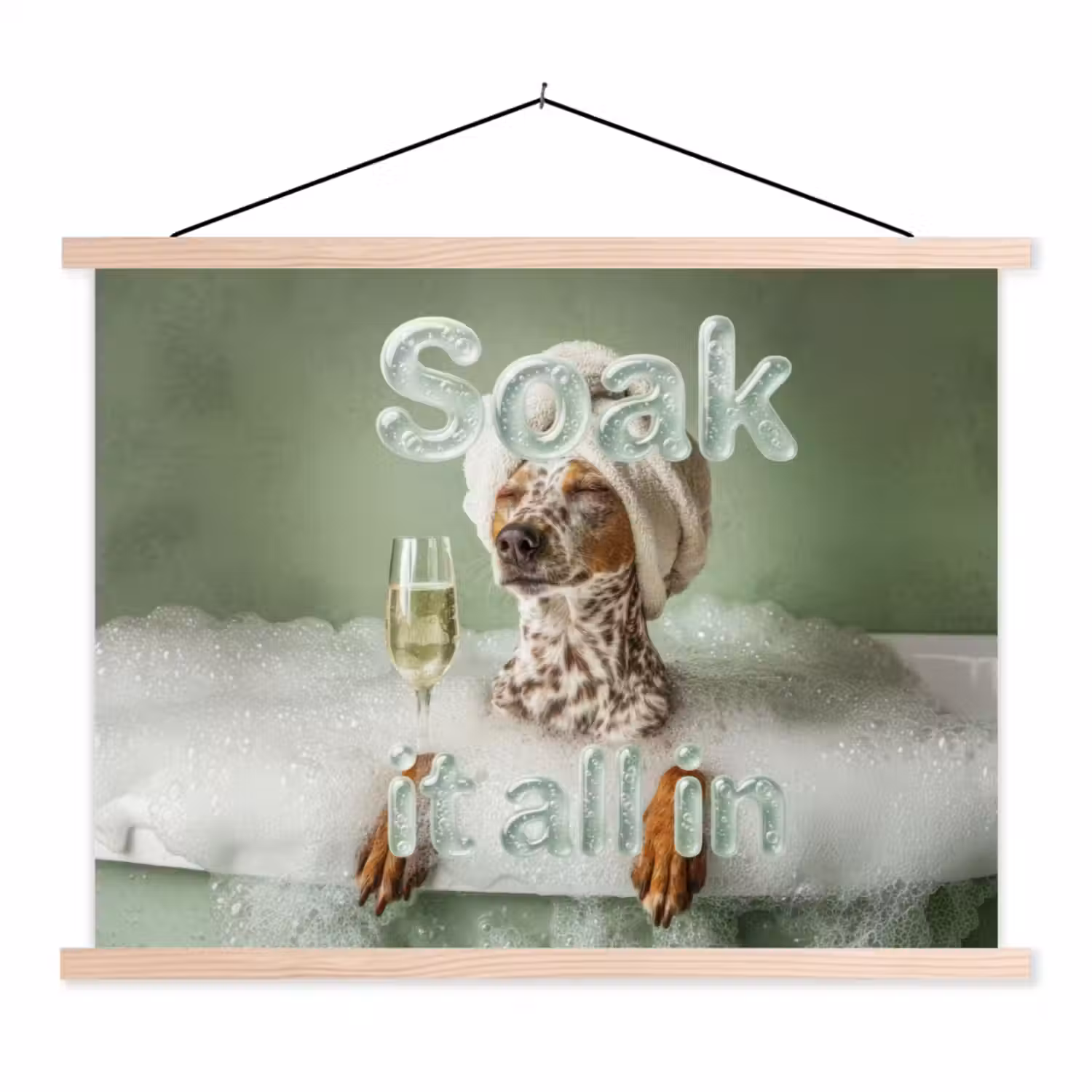 Soak it all in - Hond - Bad textielposter latten blank klein -3d