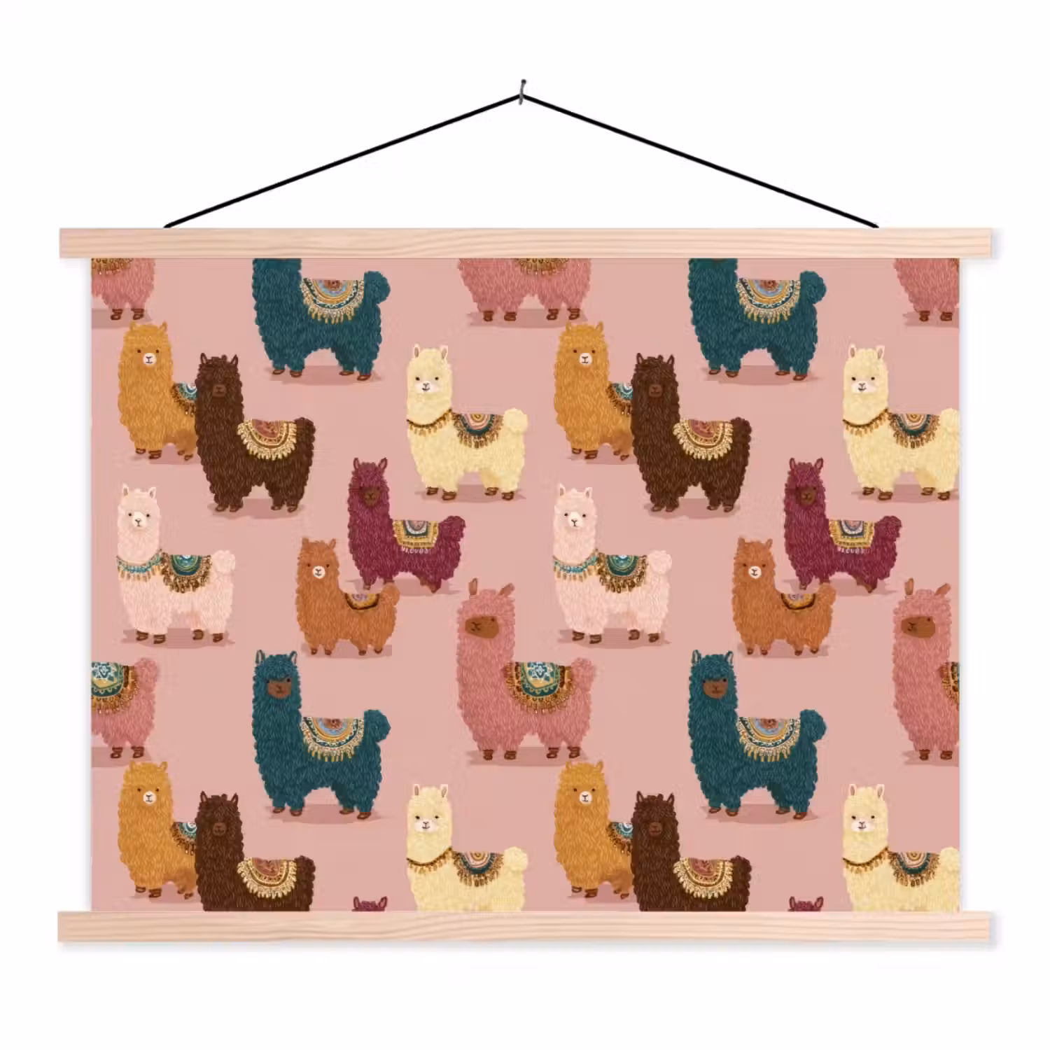 Alpaca's - Patroon - Kleurrijk textielposter latten blank klein 122 -3d