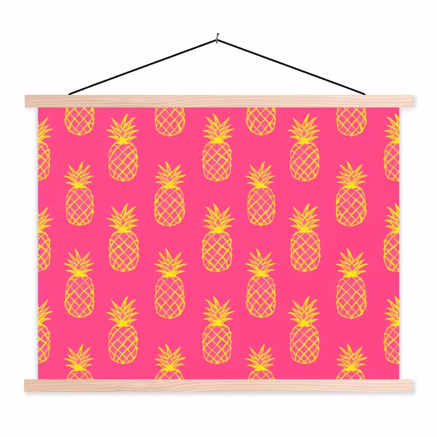 Ananas - Trendy - Roze textielposter latten blank klein 122 -3d
