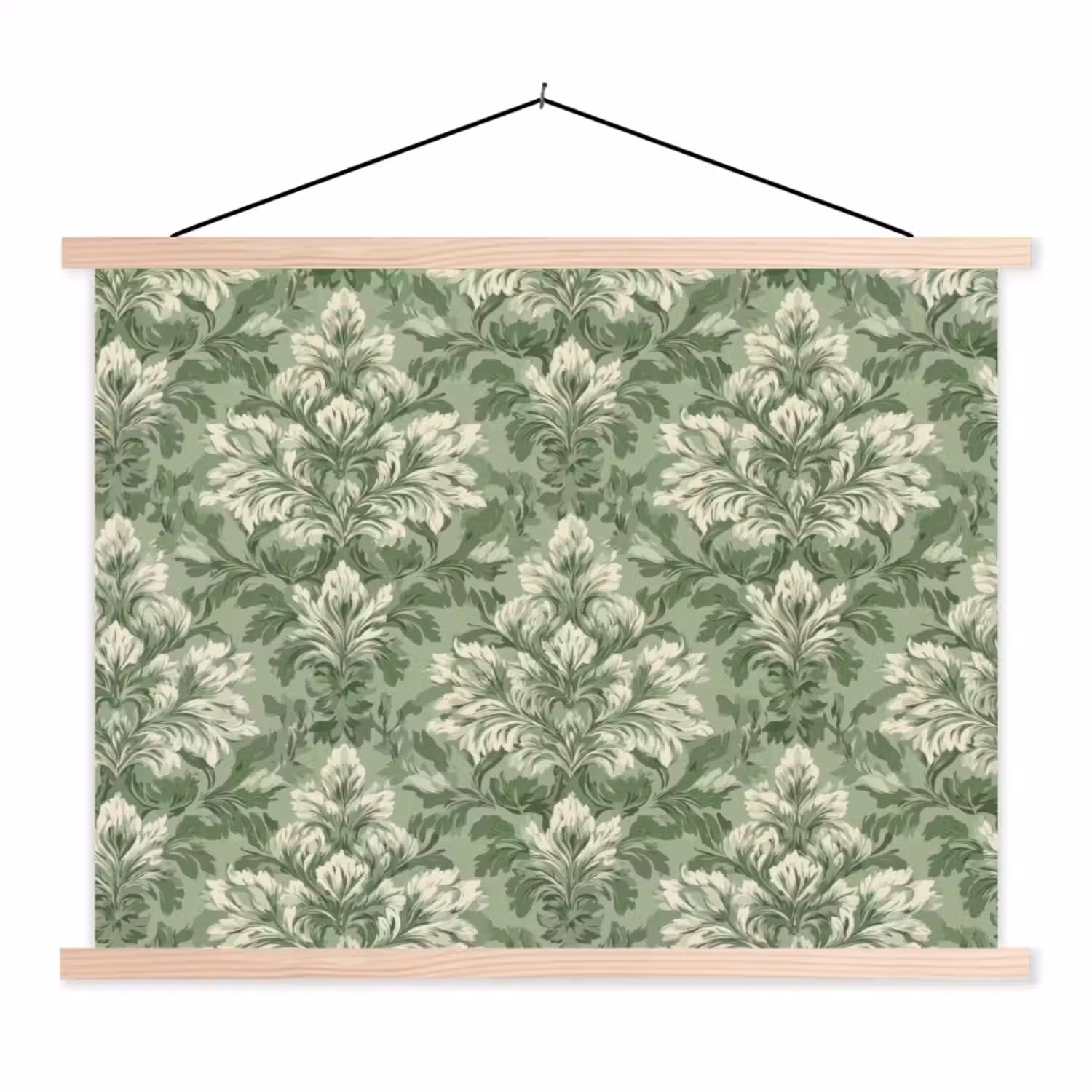 Sierlijk - Lichtgroen - Planten - Patroon - Getailleerd textielposter latten blank klein 122 -3d